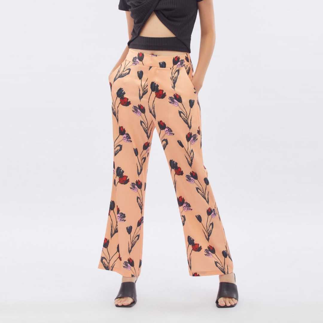 กางเกงทรงขากว้างลายดอกไม้ | Wide Leg Floral Print Trousers | 06043