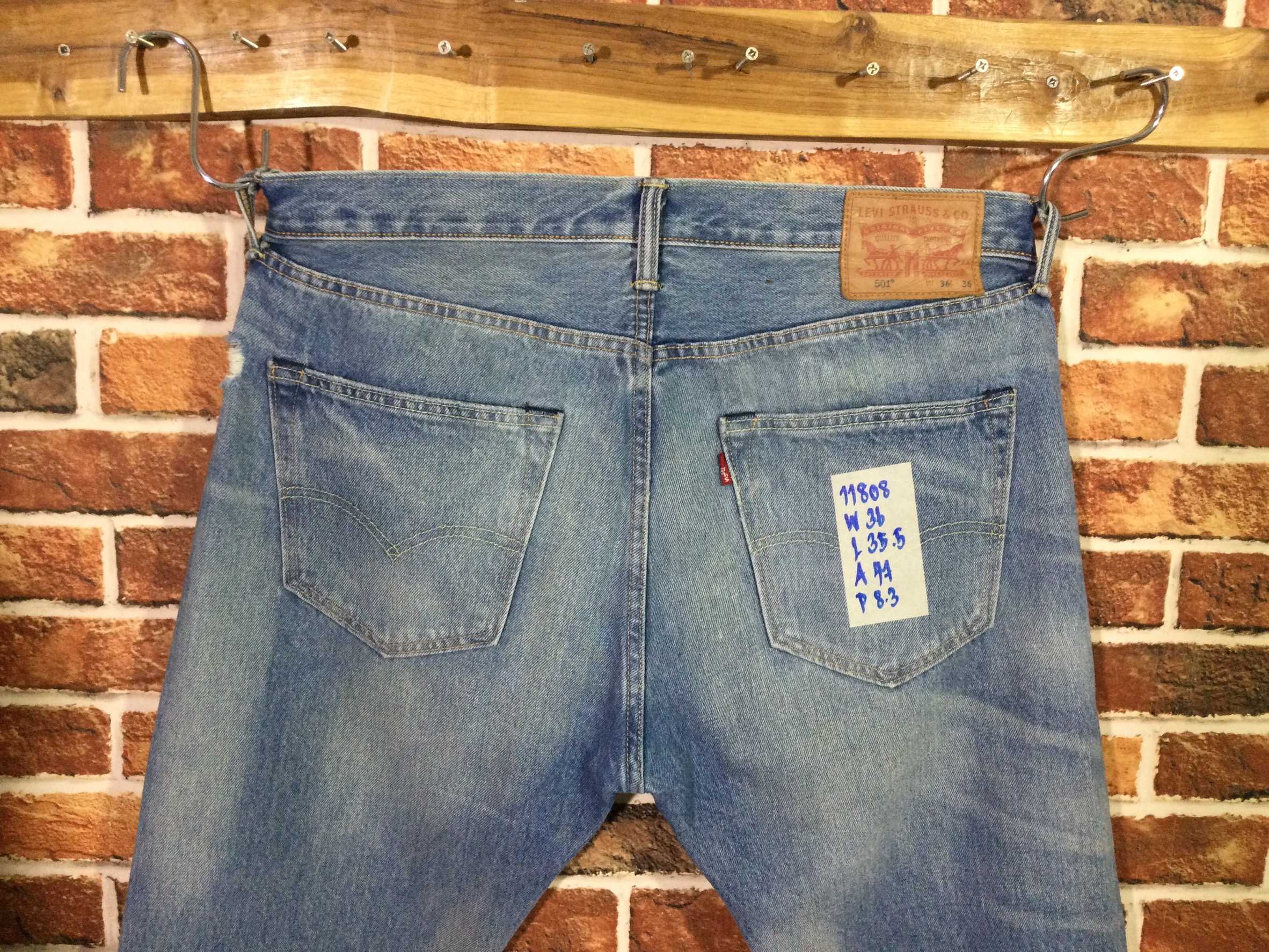 รหัส11808 Levi's501(ตรงป้าย)(ป้ายหนัง)  Made in Mexico เลขกระดุม4001 วัดจริง เอว36