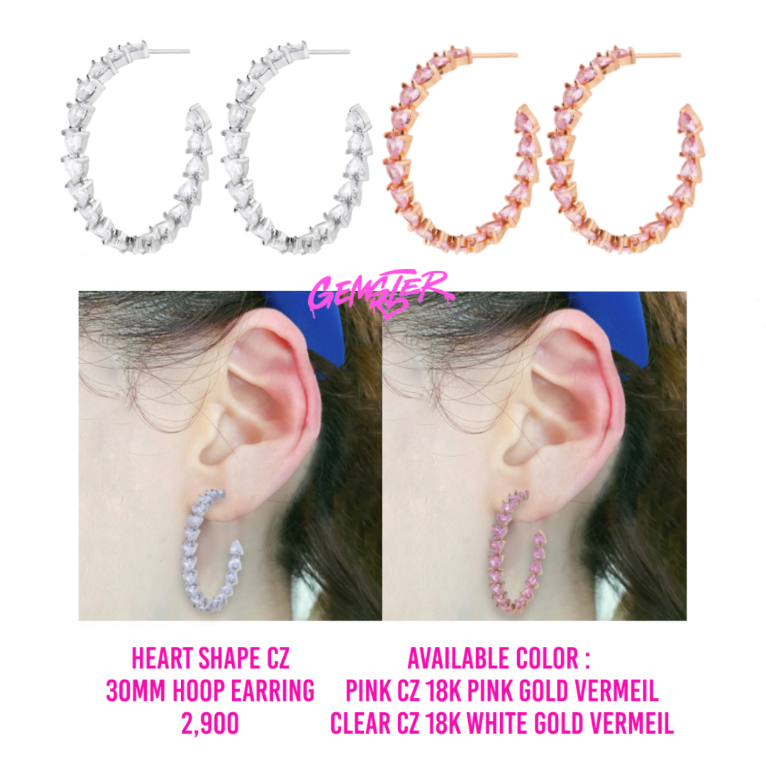 [พร้อมส่ง] Heart Shape Cz 30mm Hoop Earring (2 setting)