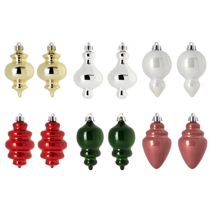 Decoration baubles - set of 12 mixed shapes