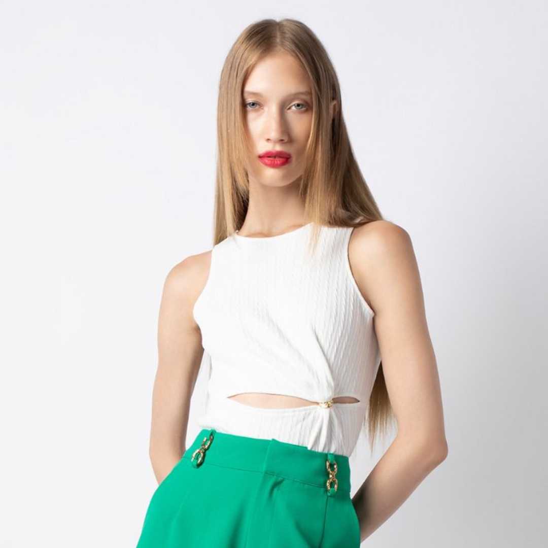 เสื้อนิตแต่งแขนกุดเว้าเอว | Waist Cut Out Knit Top | 06141