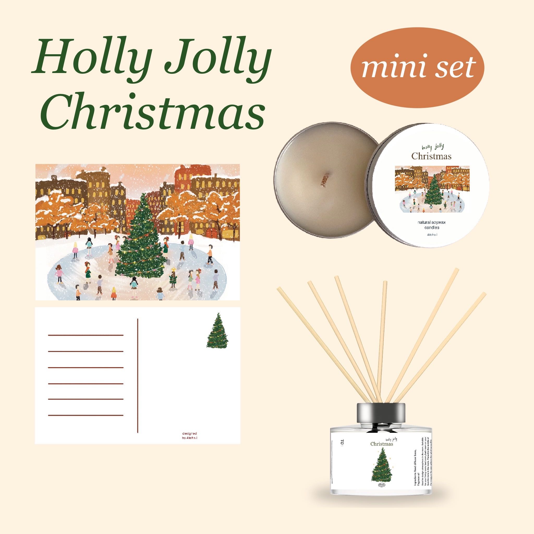 Atcha.l Christmas and New Year Mini set ก้านไม้หอม เทียนหอม ของขวัญ ของชำร่วย