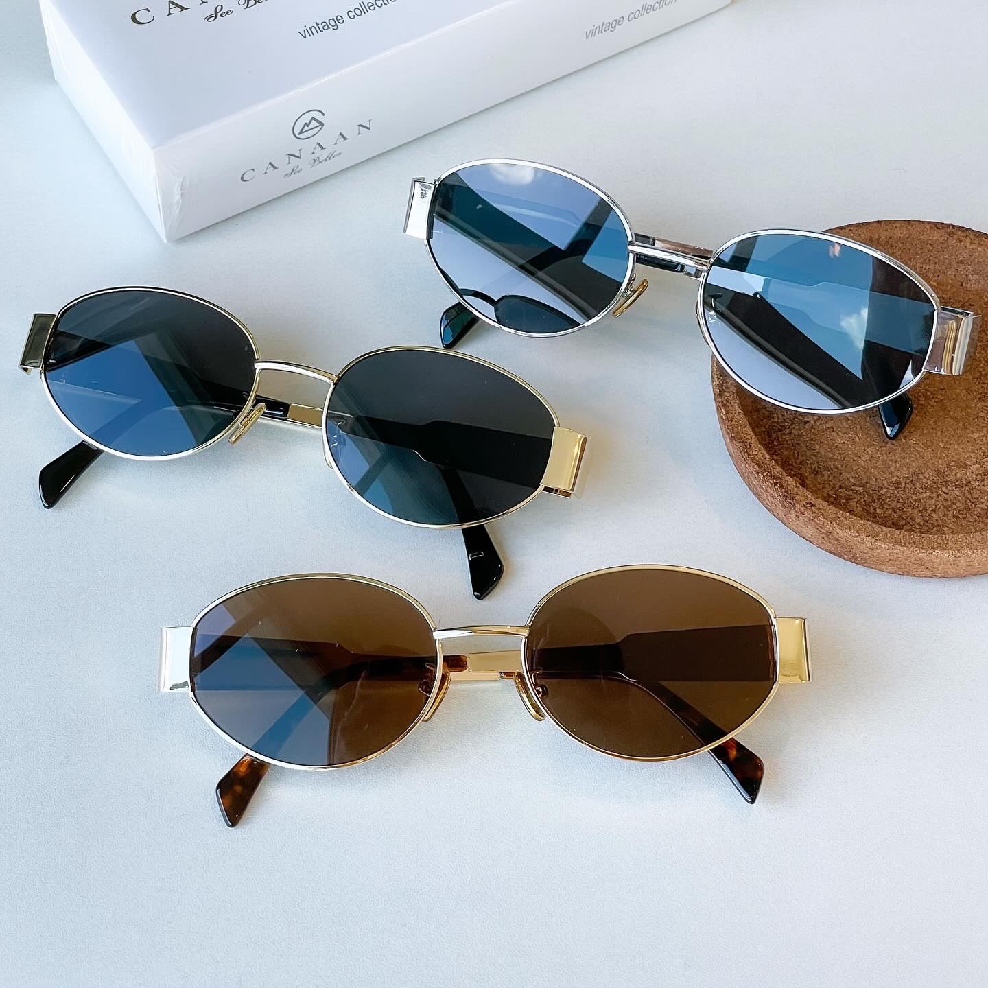 CELINE แว่นกันแดด กรองแสง UV400 เฟรมเมทัล ทรงกลมซุปเปอร์โมเดล แว่นแฟชั่นสไตล์ เลนส์กระจกกันแดด