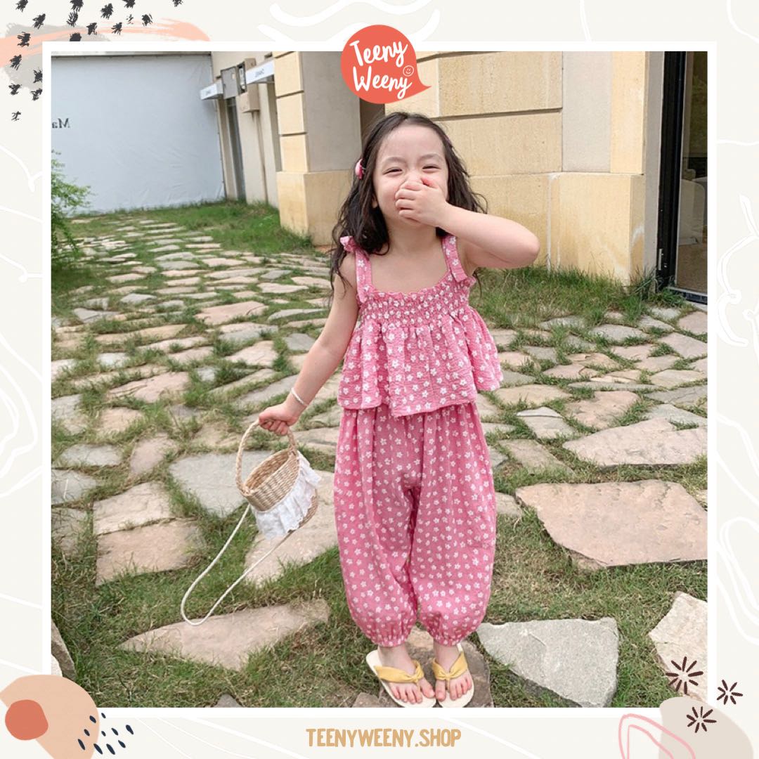 Teenyweeny.shop - Pink Pants Set ชุดเซทสายเดี่ยวพร้อมกาฃเกงขายาวสีชมพู