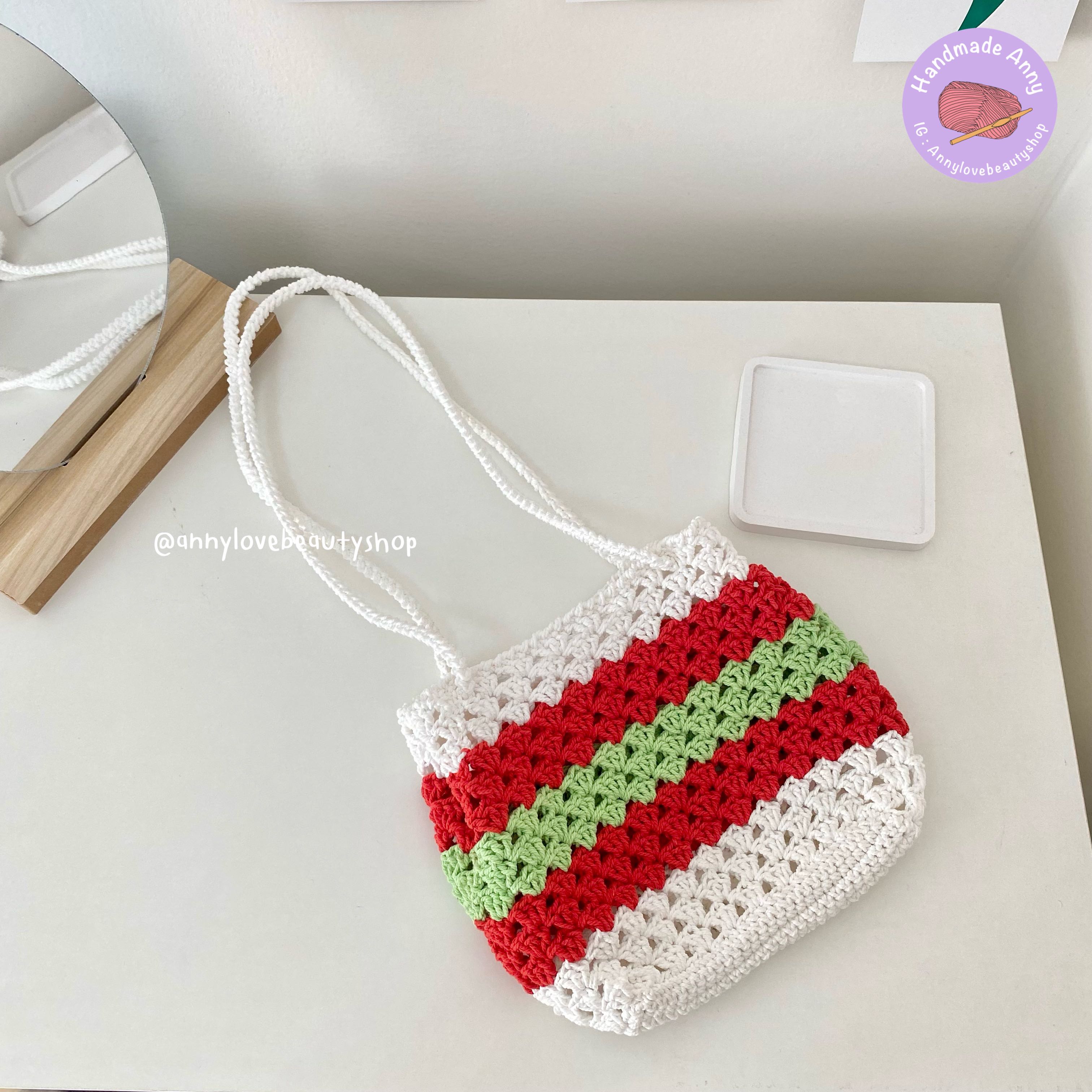 Handmade 🎄 กระเป๋าถักไหมเชือกฟอก ตรีมคริสต์มาส (crochet shoulder & crossbody bag)