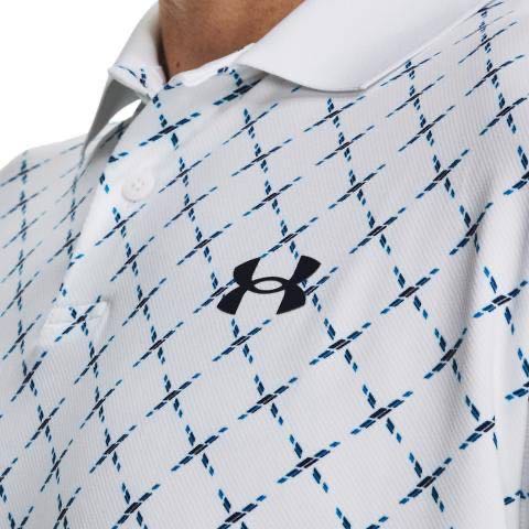 UNDER ARMOUR PERFORMANCE 3.0 PRINTED GOLF POLO SHIRT - WHITE/COSMIC BLUE/MIDN