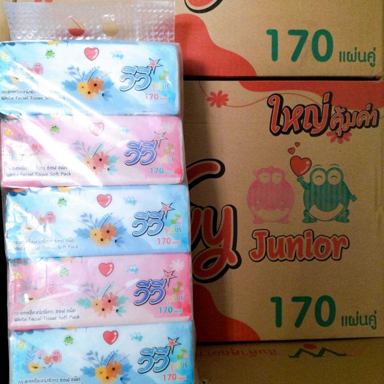 ลัง50ห่อ ทิชชู่วีวี่ ลายดอกไม้ 170 แผ่น Vivy