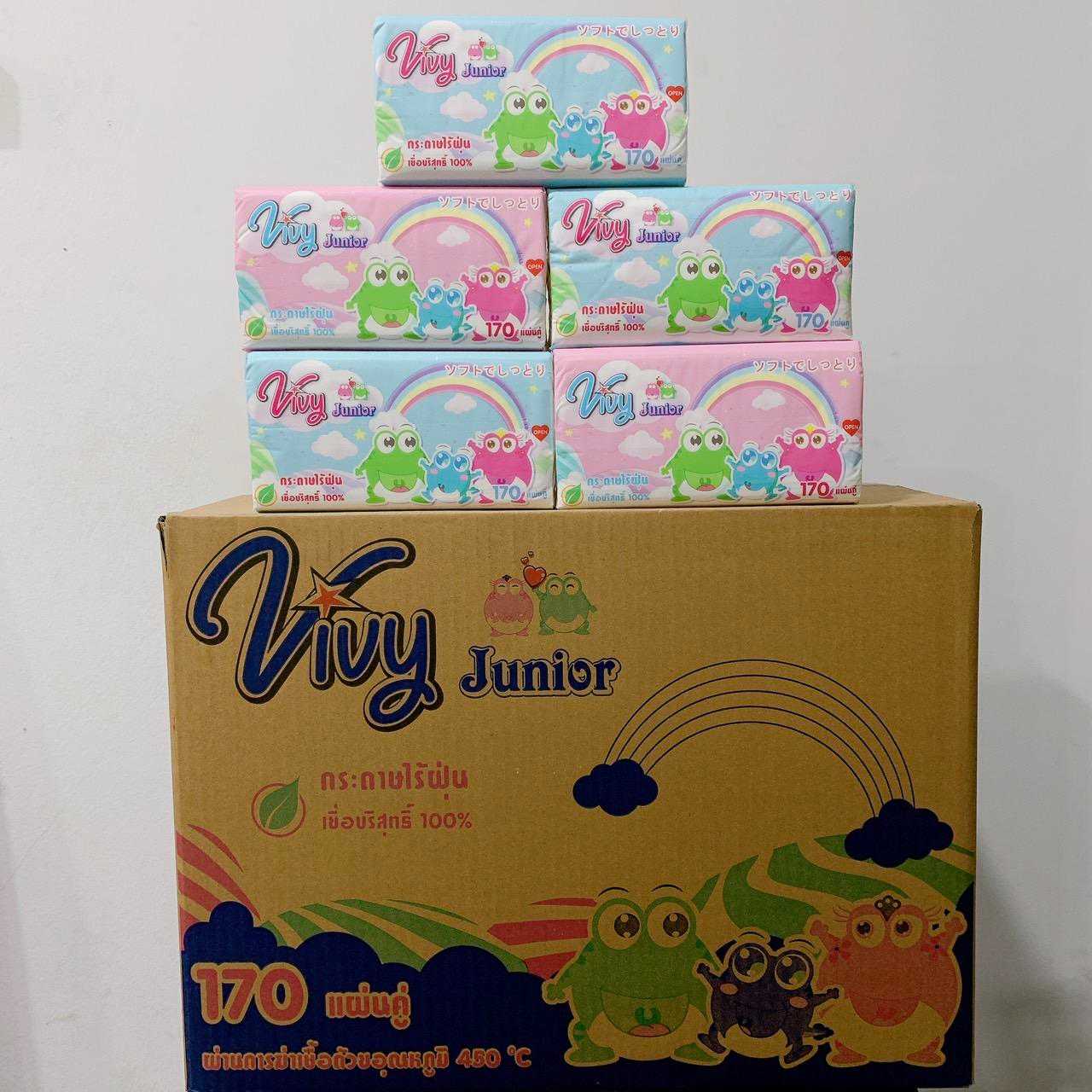 ลัง50ห่อ ทิชชู่วีวี่ ลายสายรุ้ง 170 แผ่น Vivy