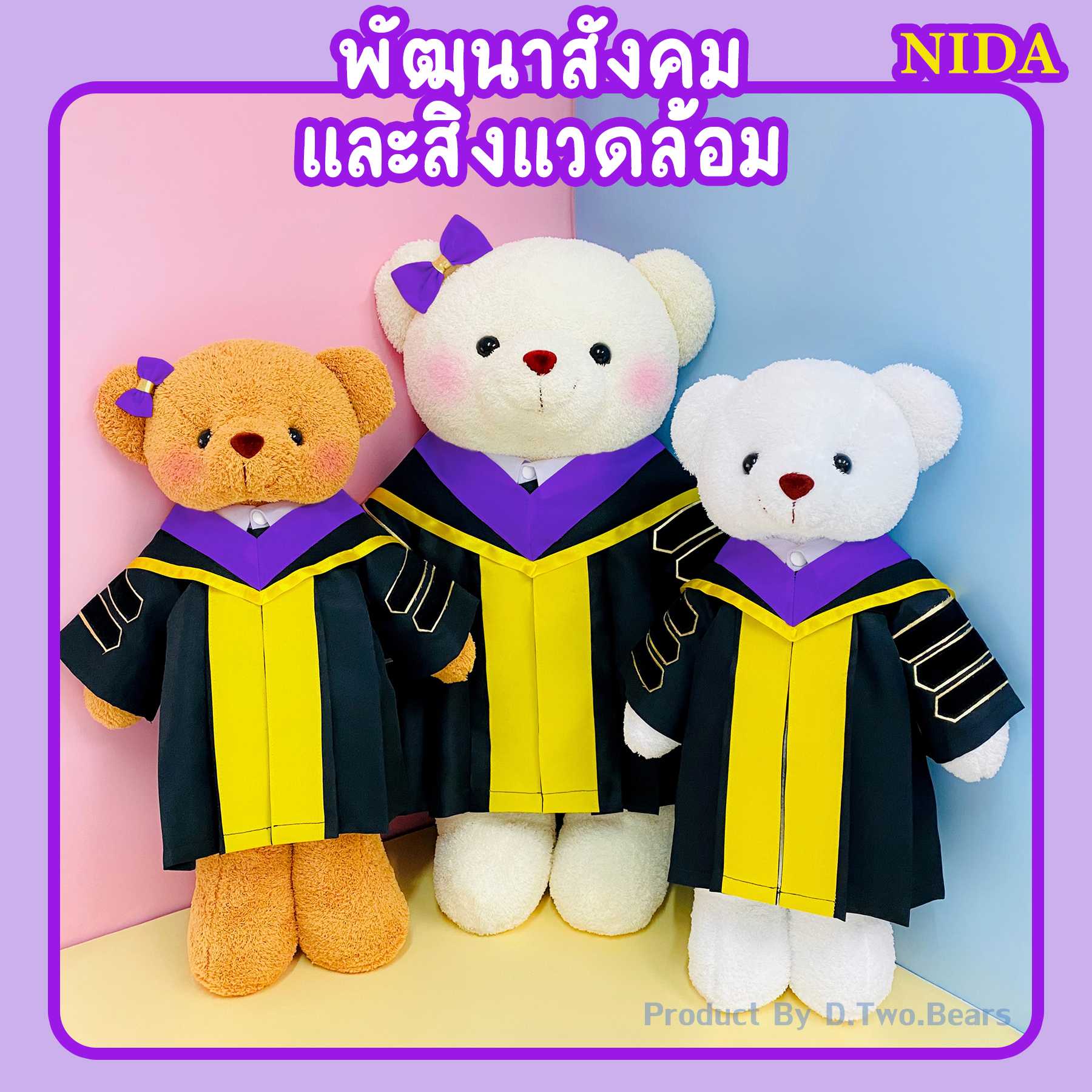 ตุ๊กตาหมีชุดครุย NIDA คณะพัฒนาสังคมและสิ่งแวดล้อม(แถบสีม่วง)