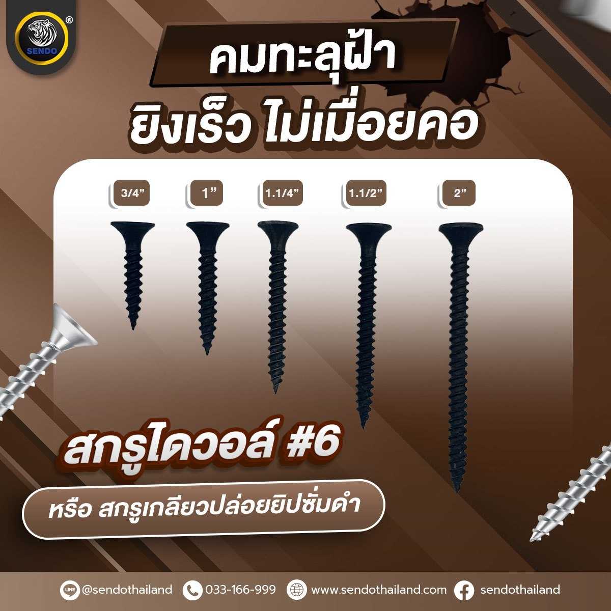 SENDO สกรูไดวอล์ ยิงฝ้า สกรูเกลียวปล่อยยิปซั่มดำ(หัวเตเปอร์)