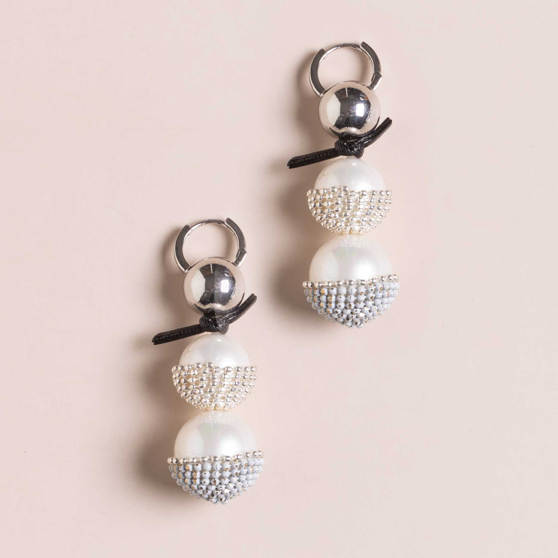 WHITE SILVER PEARL BALL DROP HUGGIE