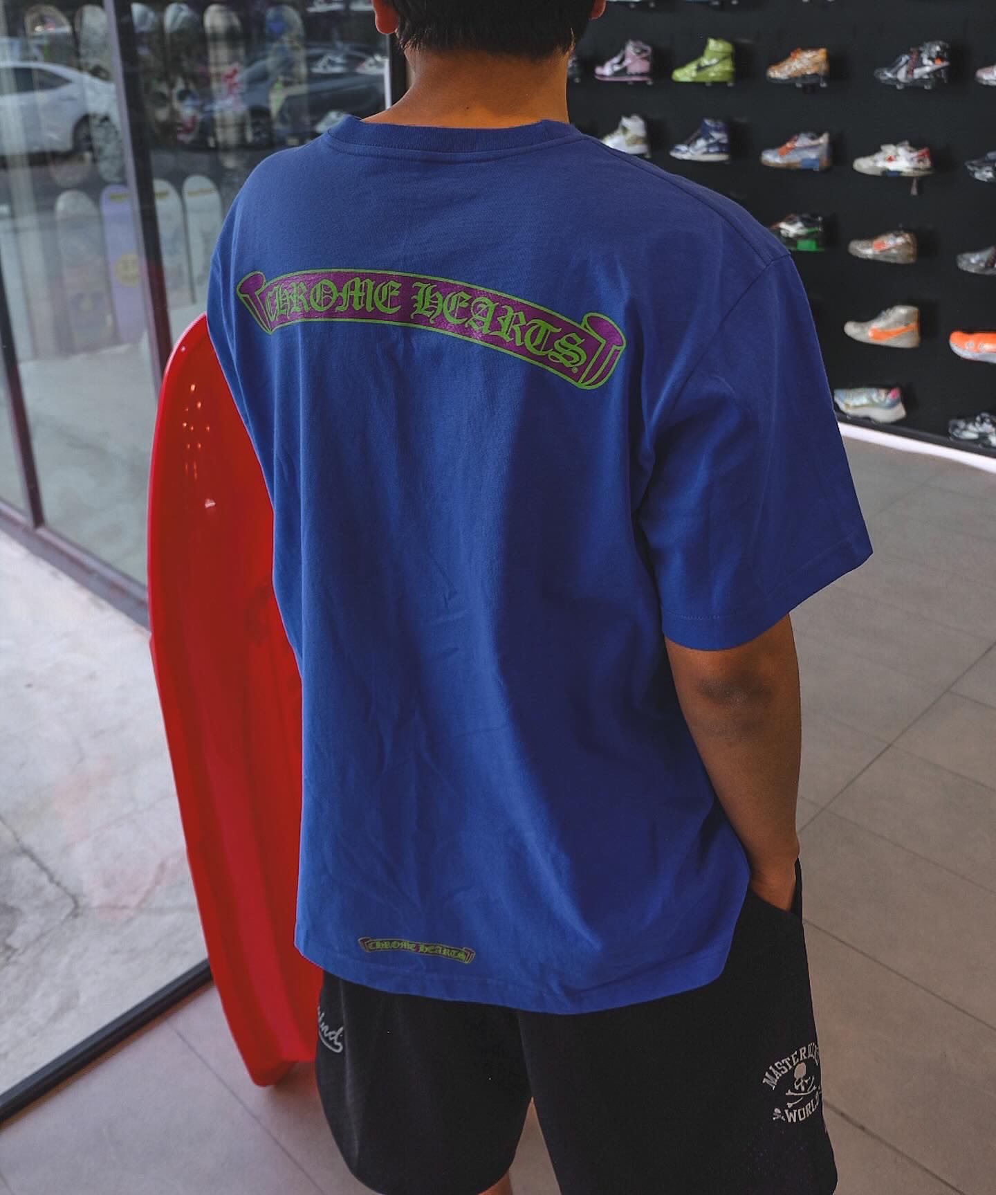 Chrome Hearts Scroll Logo Pocket Tee Blue Joker