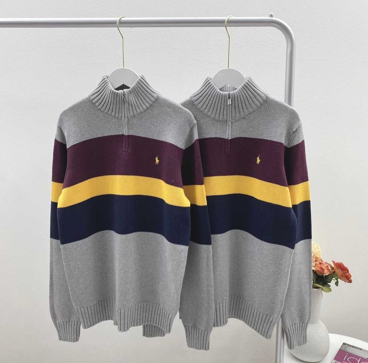 Ralph Lauren Striped Quarter-Zip Sweater