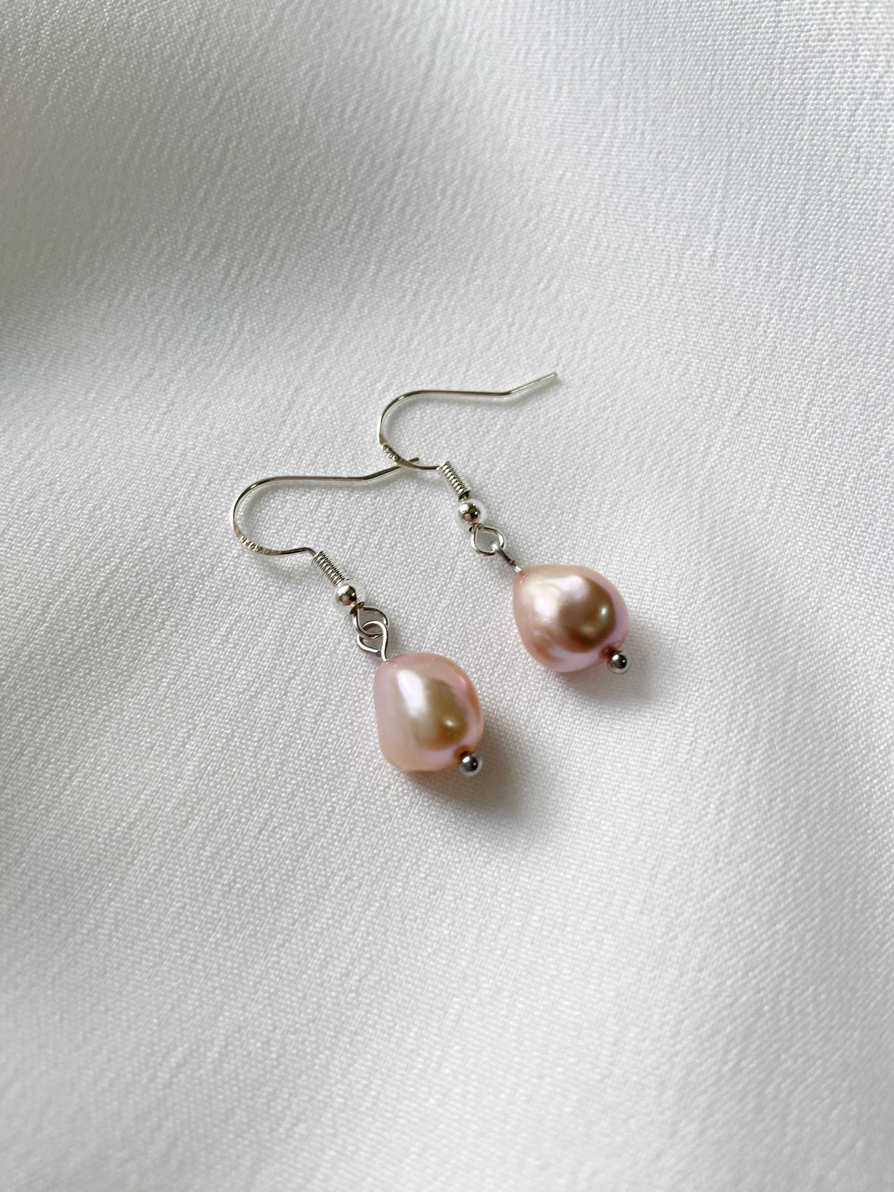 Pink Baroque Pearl Earrings (925 Sterling Silver Hooks)