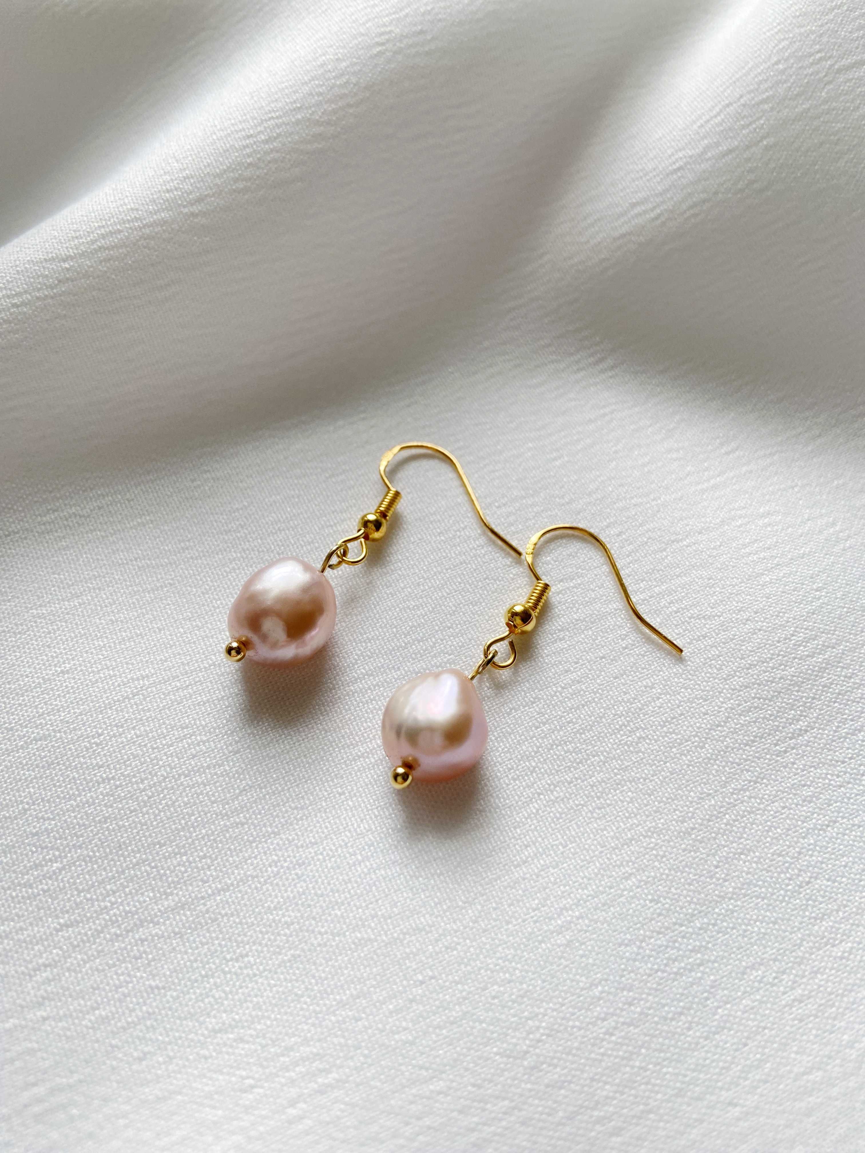 Pink Baroque Pearl Earrings (18K Gold-plated 925 Sterling Silver Hooks)