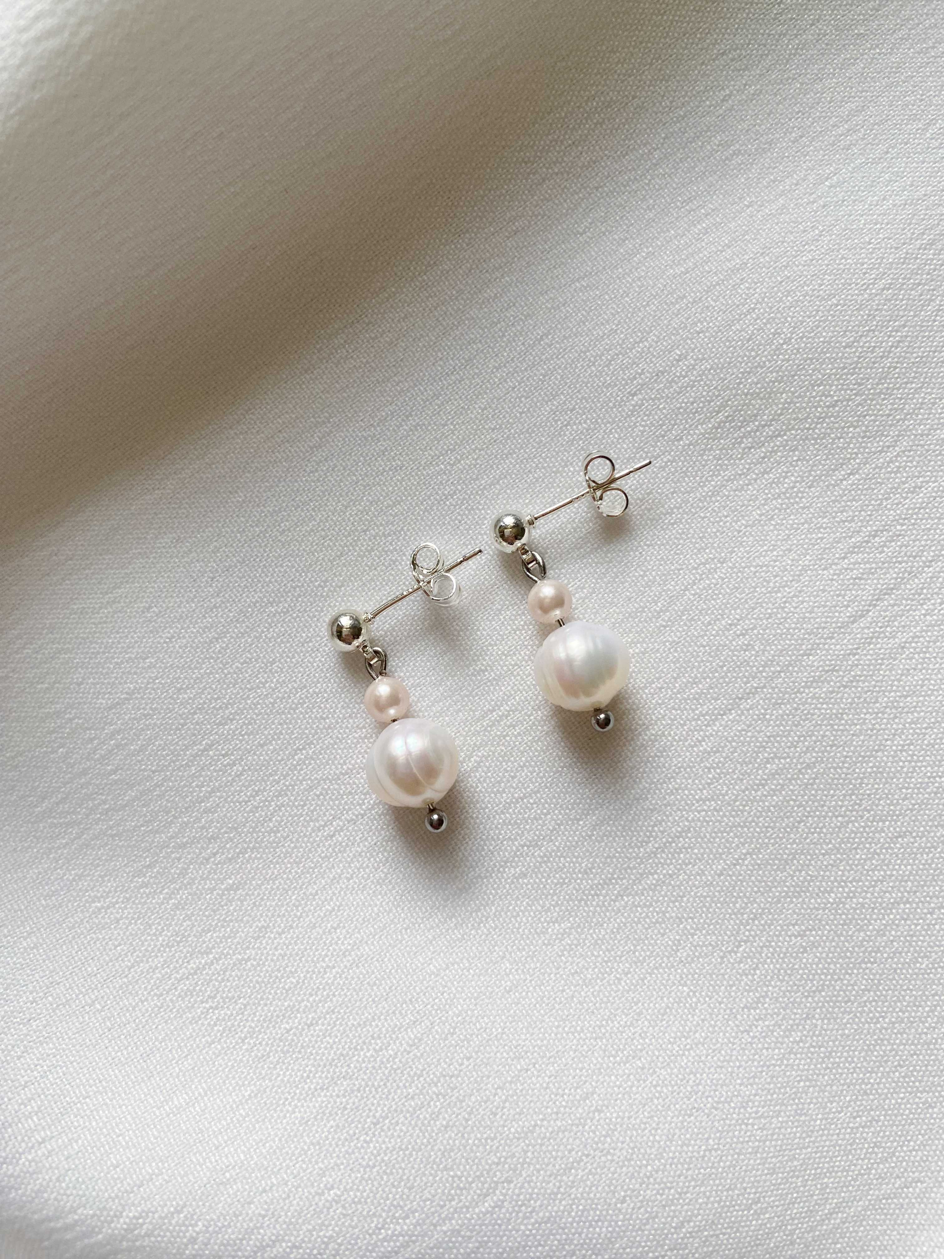 Pink Shell Pearl & Freshwater Pearl Earrings (925 Sterling Silver)
