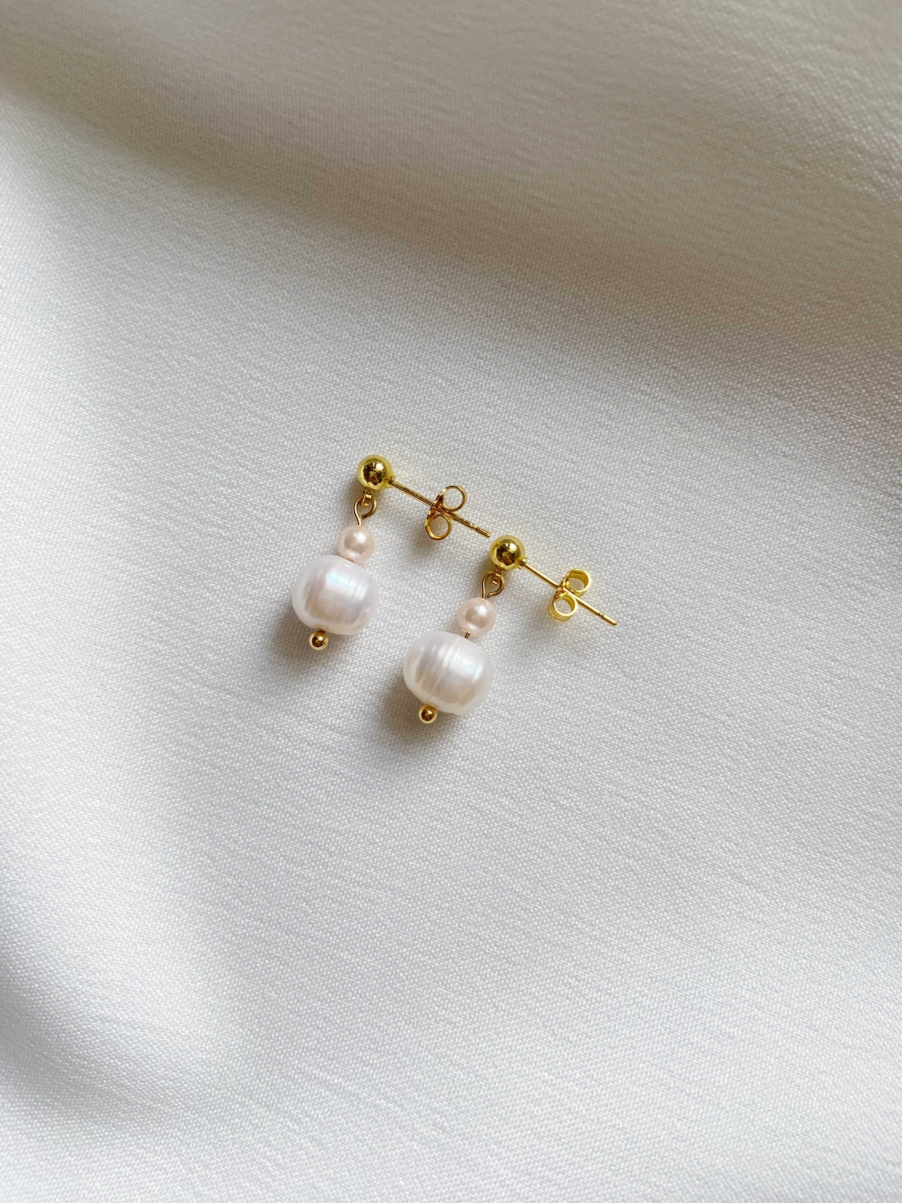 Pink Shell Pearl & Freshwater Pearl Earrings (18K Gold-plated 925 Sterling Silver Studs)
