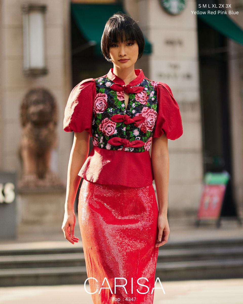 Carisa เสื้อตรุษจีน คอจีน ดีไซน์ทันสมัยแบบใหม่ สำหรับใส่ออกงาน ผ้าไหมจีนเนื้อดี ทรงสวยมาก [4347]