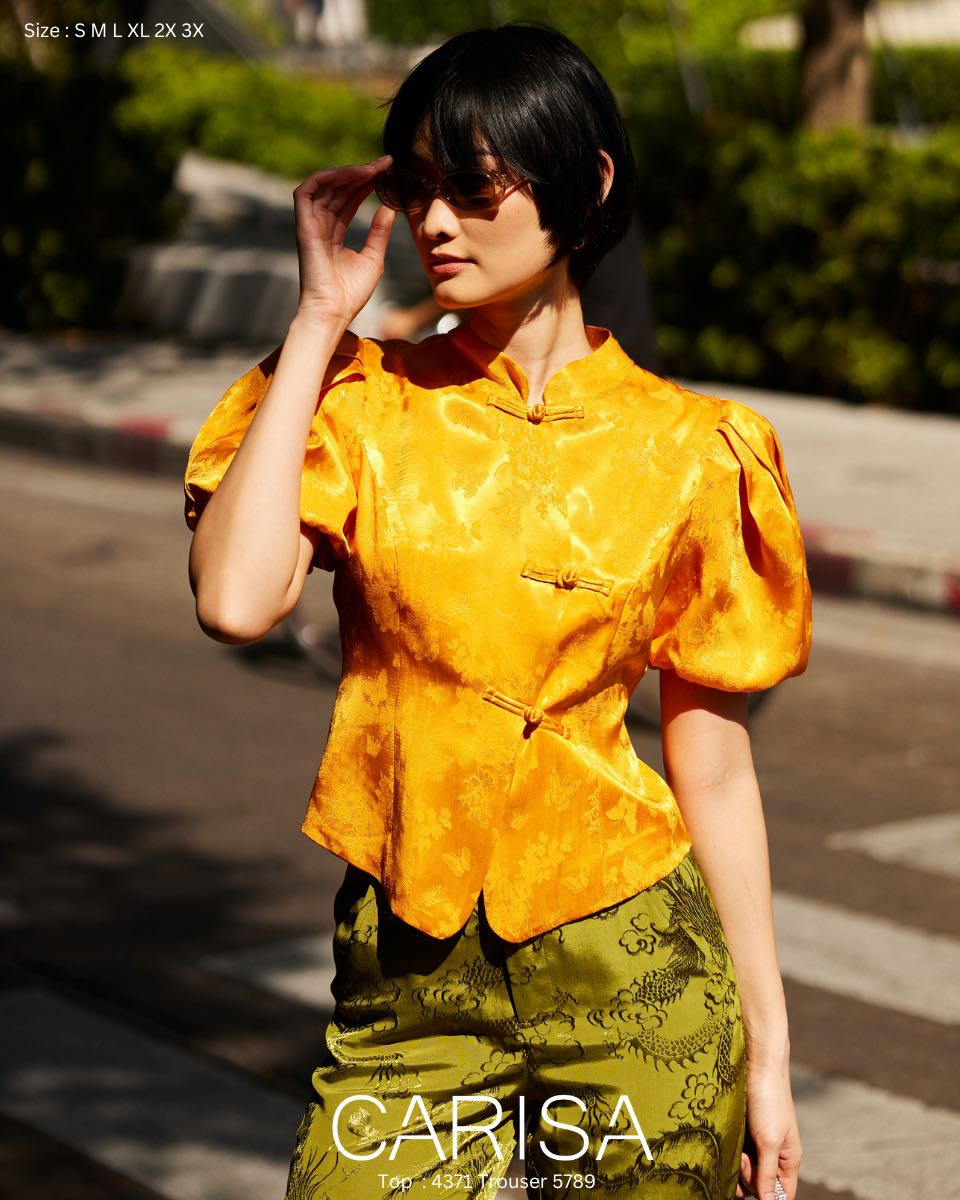 Carisa เสื้อตรุษจีน คอจีน  แขนบอลลูน ดีไซน์ทันสมัย สำหรับใส่ออกงาน ผ้าไหมจีนเนื้ออย่างดี [4371]