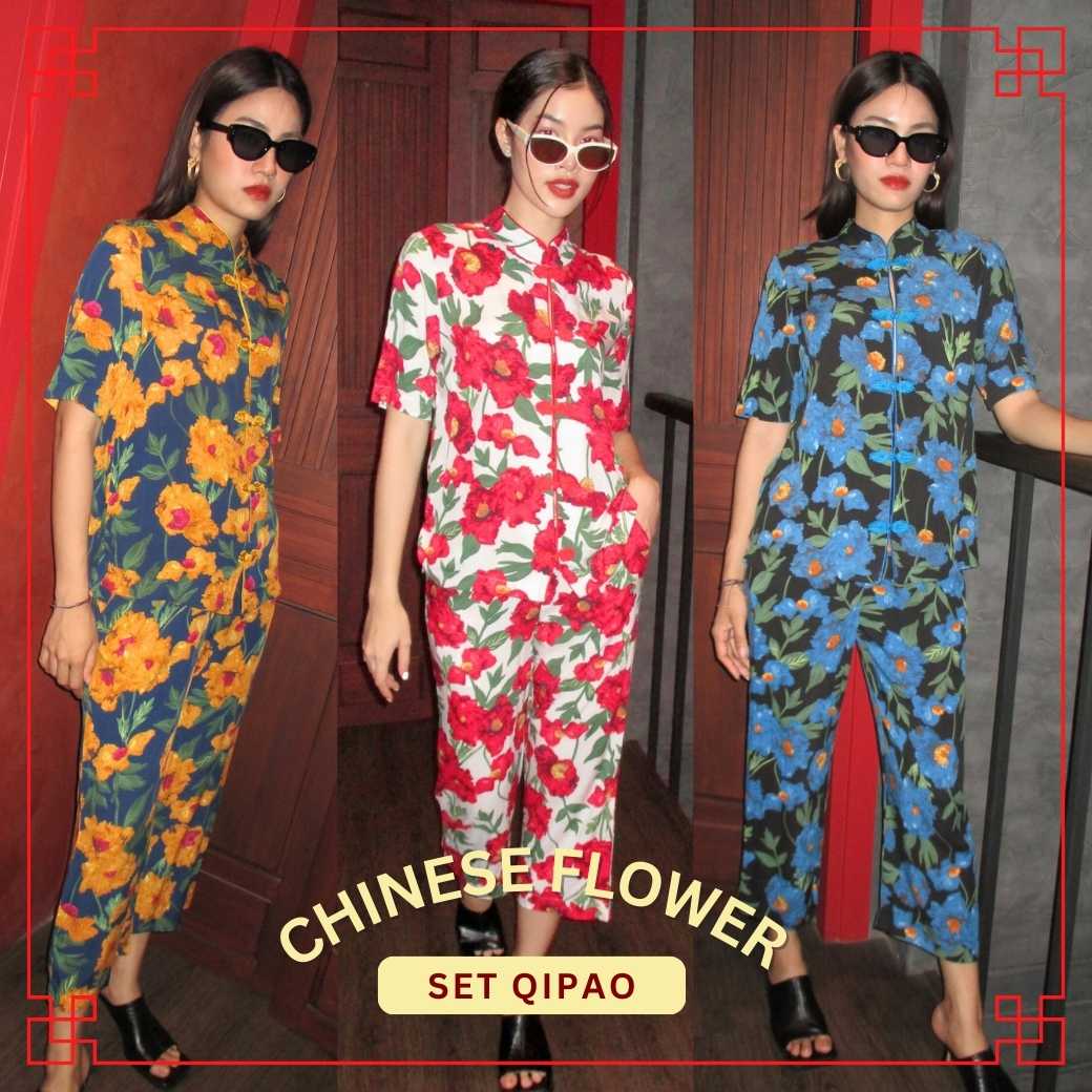 Set qipao chinese flower