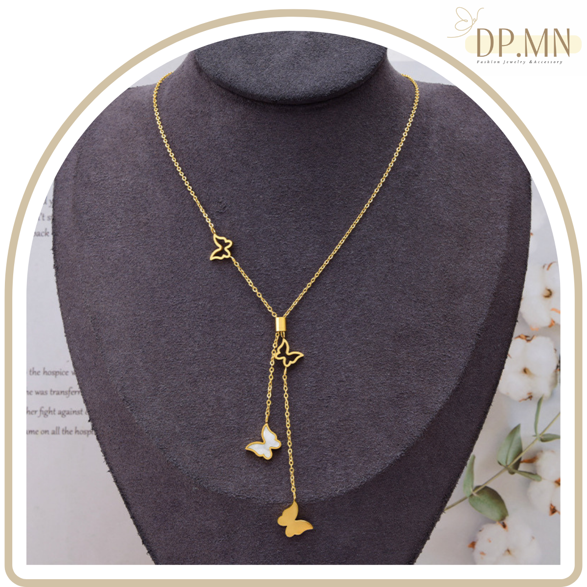 Butterfly Cluster 🦋สร้อยคอ สแตนเลส ชุบทอง 18K  ประดับจี้รูปผีเสื้อ มีระย้า 2 เส้น ประดับด้วยผีเสื้อ