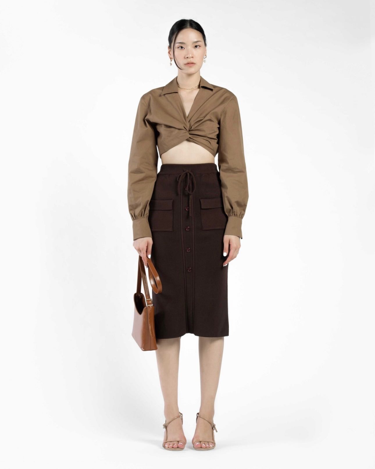 Aliotte - Knitted Midi Skirt กระโปรงยาว Knit ผ่าหน้า