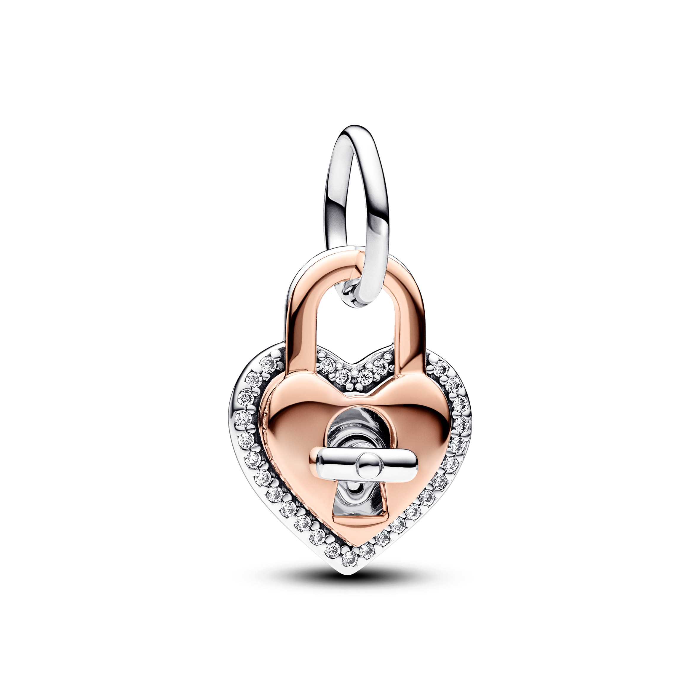 Two-tone Twistable Heart Padlock  Double Dangle Charm