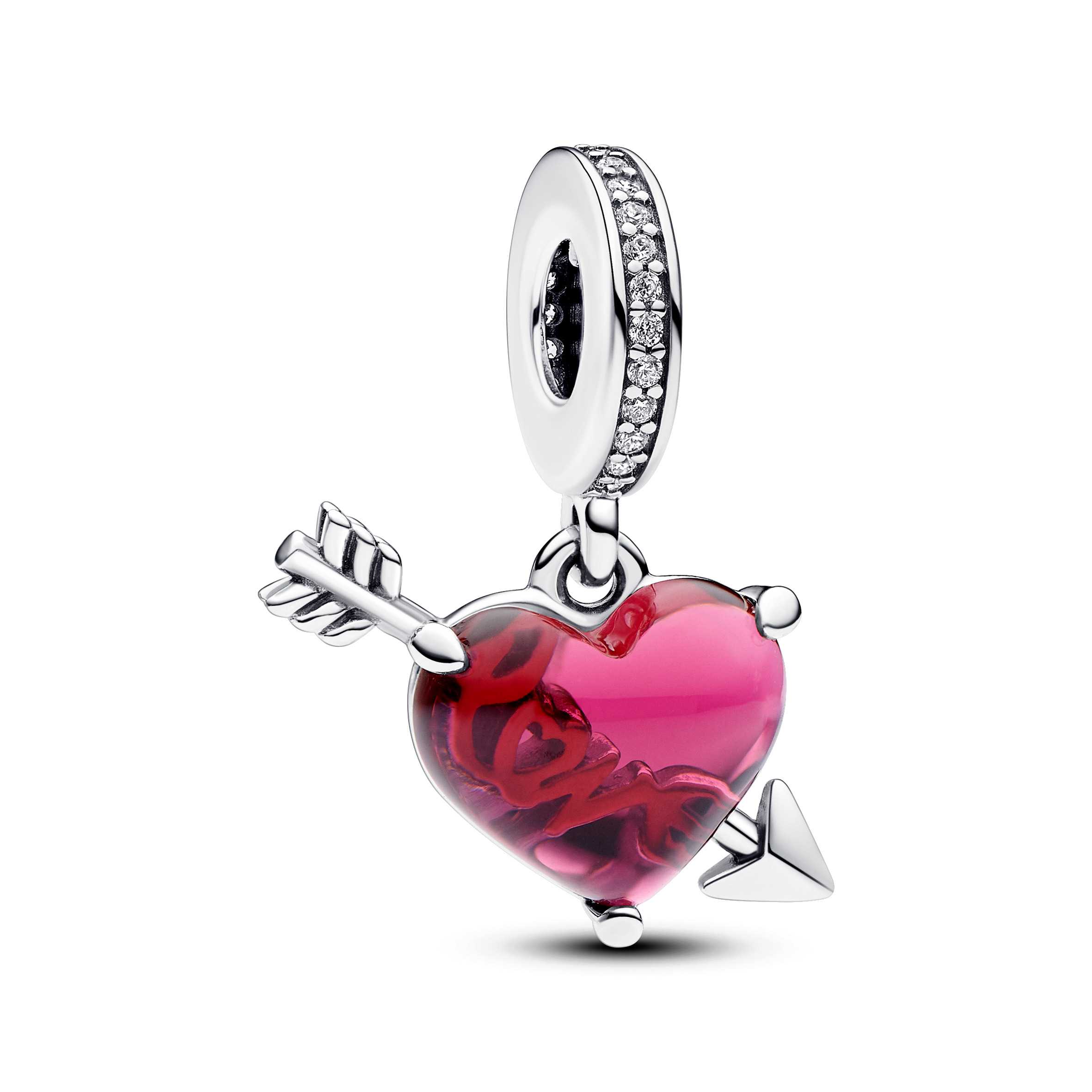 Red Heart & Arrow  Murano Glass Dangle Charm