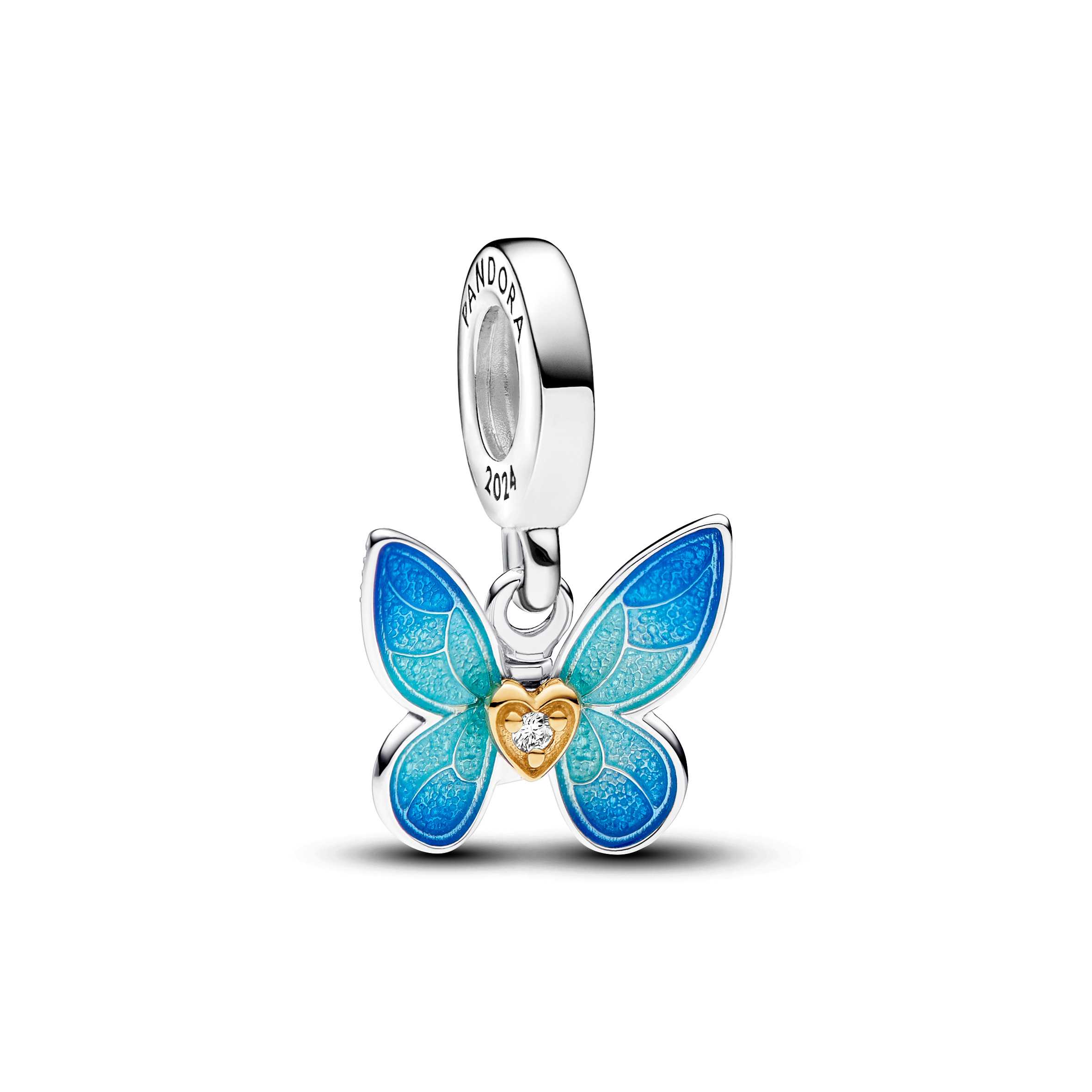 Butterfly with moveable wings sterling silver and 14k gold-plated charm