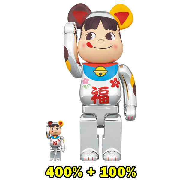 BE@RBRICK Lucky Cat Peko-chan Fuku Silver Plated 100% & 400% ( 招き猫 ペコちゃん 福 銀メッキ) (TC)