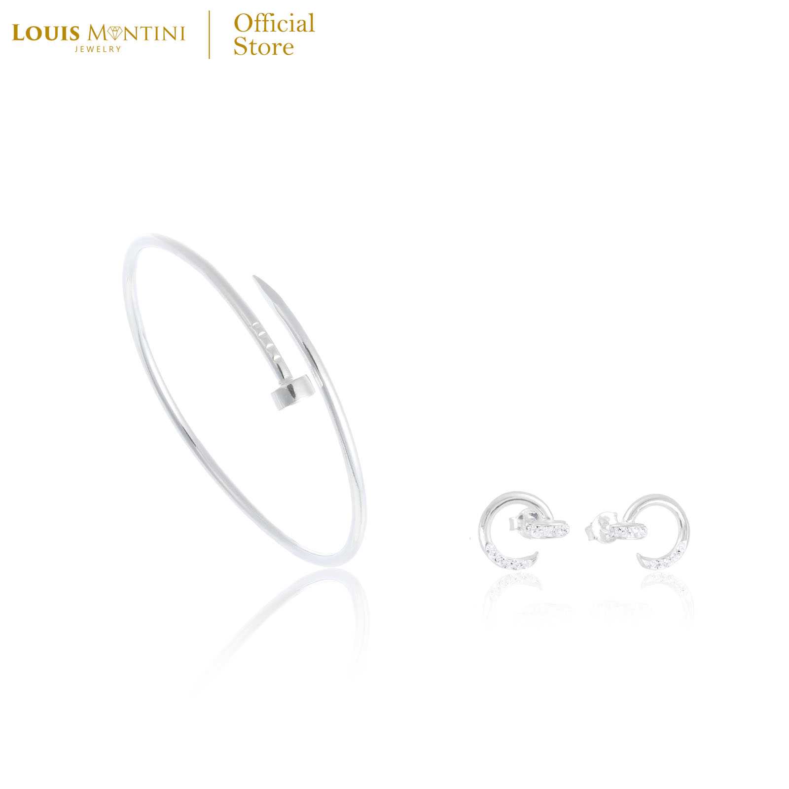 [Giftset] Louis Montini (Jewelry) ชุดกิฟท์เซต ต่างหูเงินแท้ กำไรข้อมือเงินแท้ รูปตะปู LJ-GS012