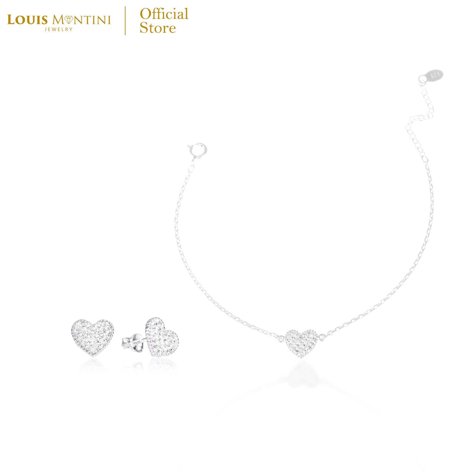 [Giftset] Louis Montini (Jewelry) ชุดกิฟท์เซต ต่างหูเงินแท้ สร้อยข้อมือเงินแท้ รูปหัวใจเพชร LJ-GS013