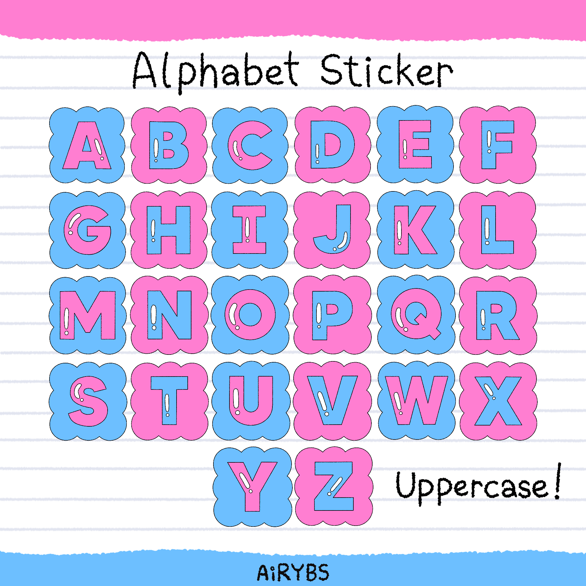 Alphabet Digital Sticker 🥏🎀 Pink and Baby Blue