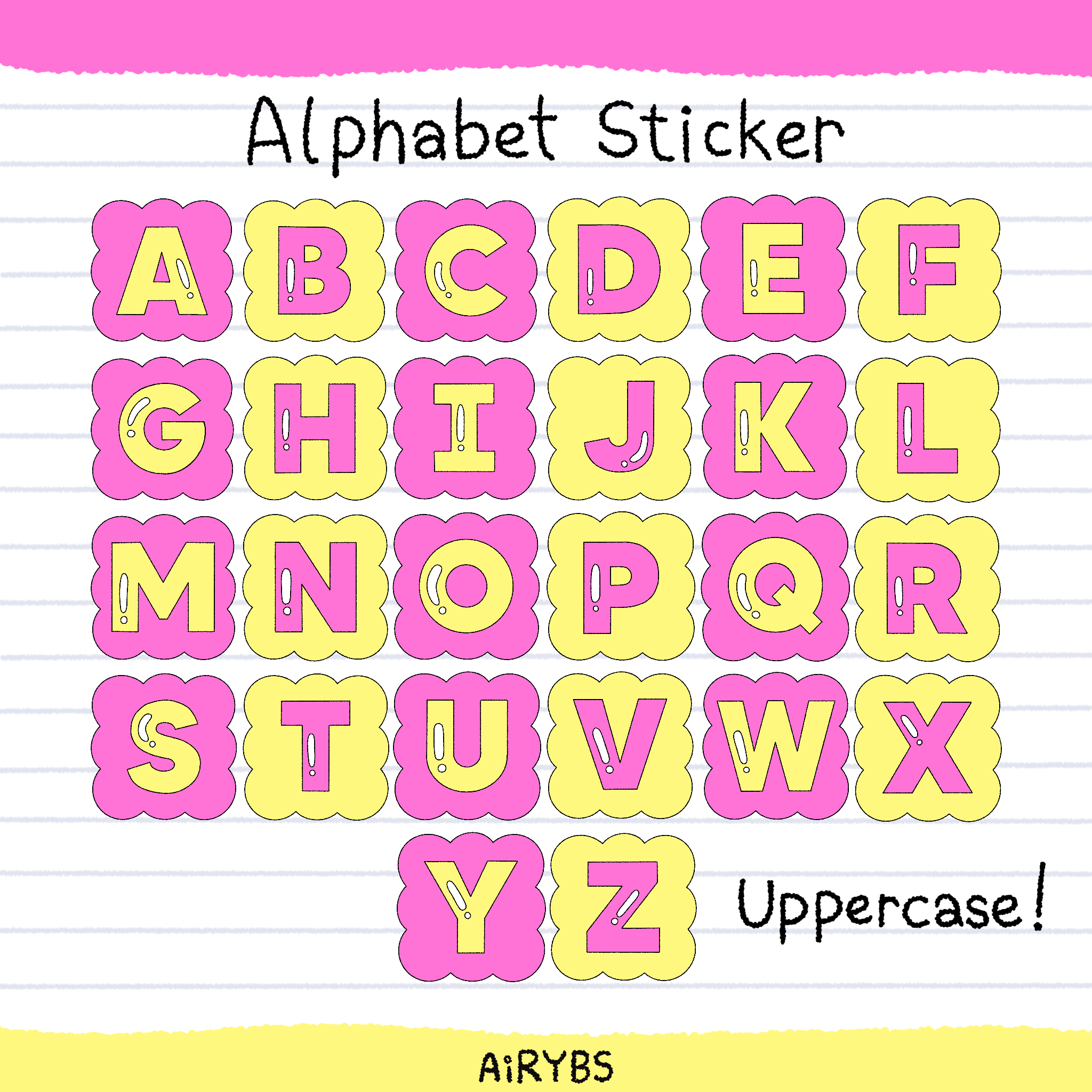 Alphabet Digital Sticker 🐝💒 Yellow and Pink