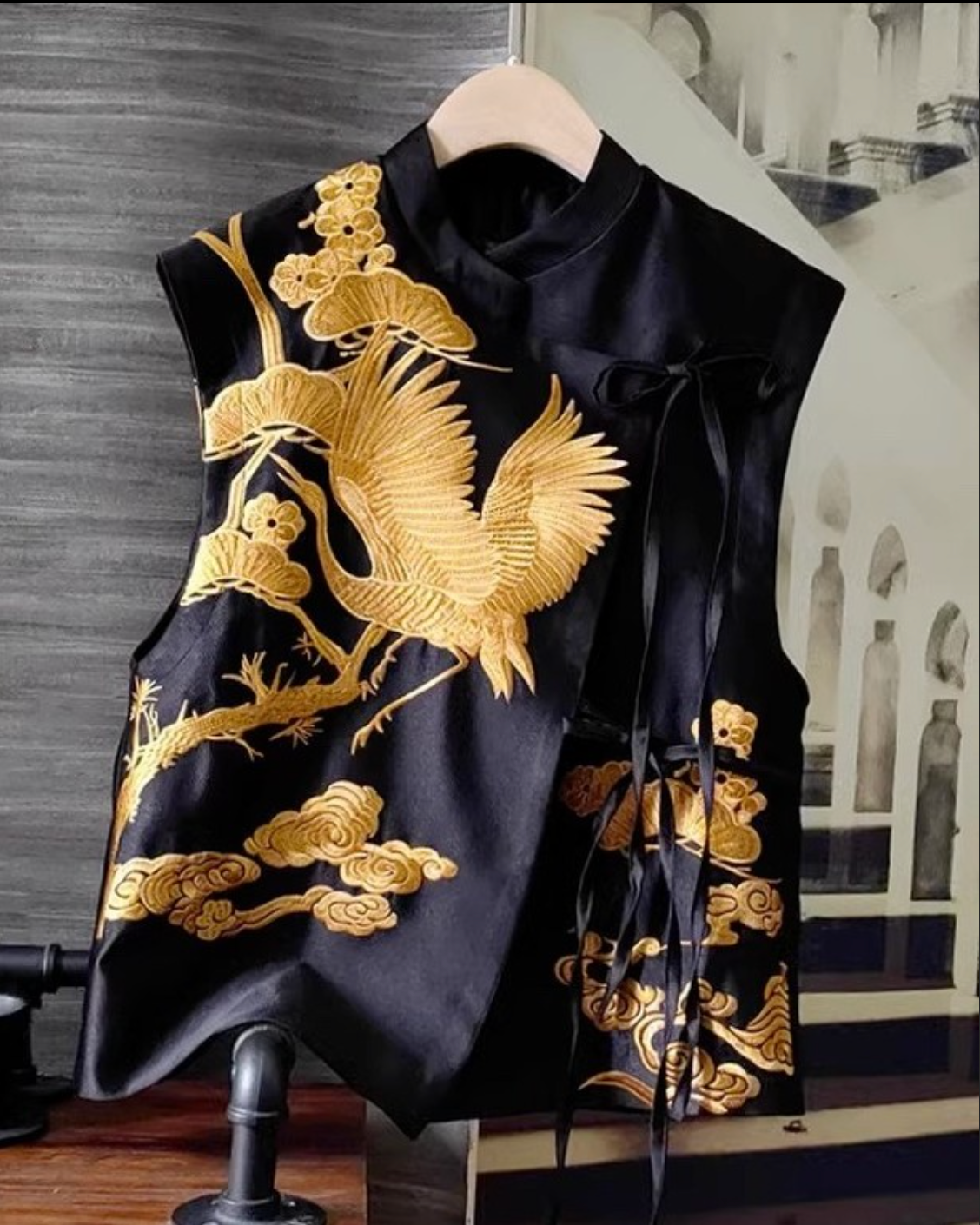 พร้อมส่ง Asaya 2179 : Crane embroidered vesoblique lapel bound Chinese-style jacket women - XL