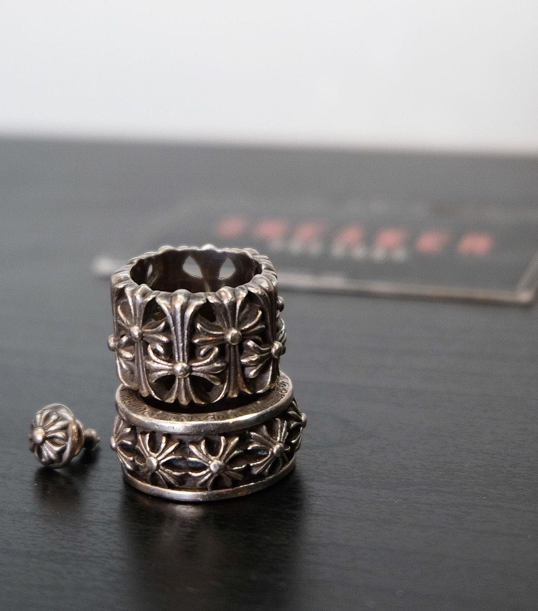 Chrome Hearts Cemetery / Spinner Ring & Cross Ball Stud Earring