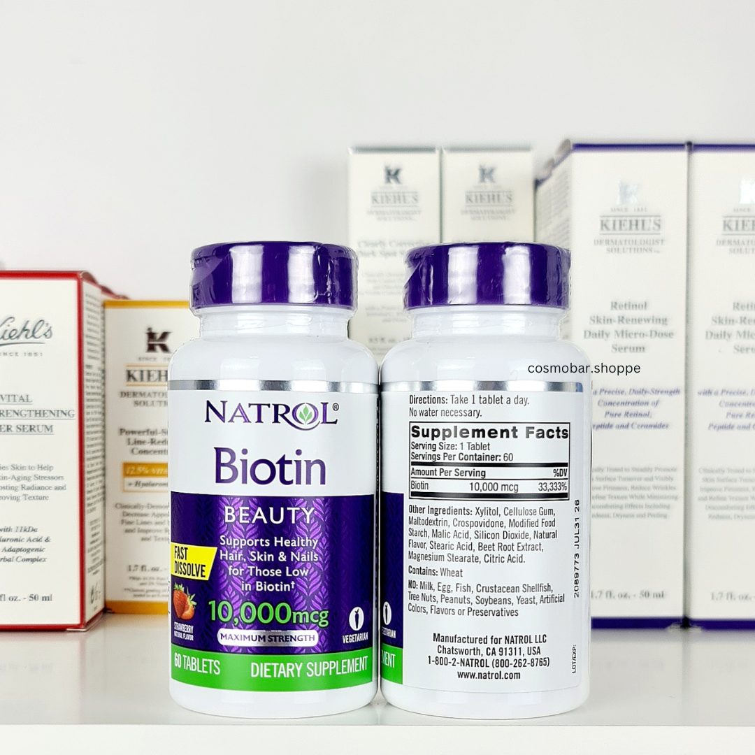 [หมดอายุ 07/26] Natrol - Biotin Beauty Fast Dissolve Maximum Strength 10,000mcg Strawberry 60tab