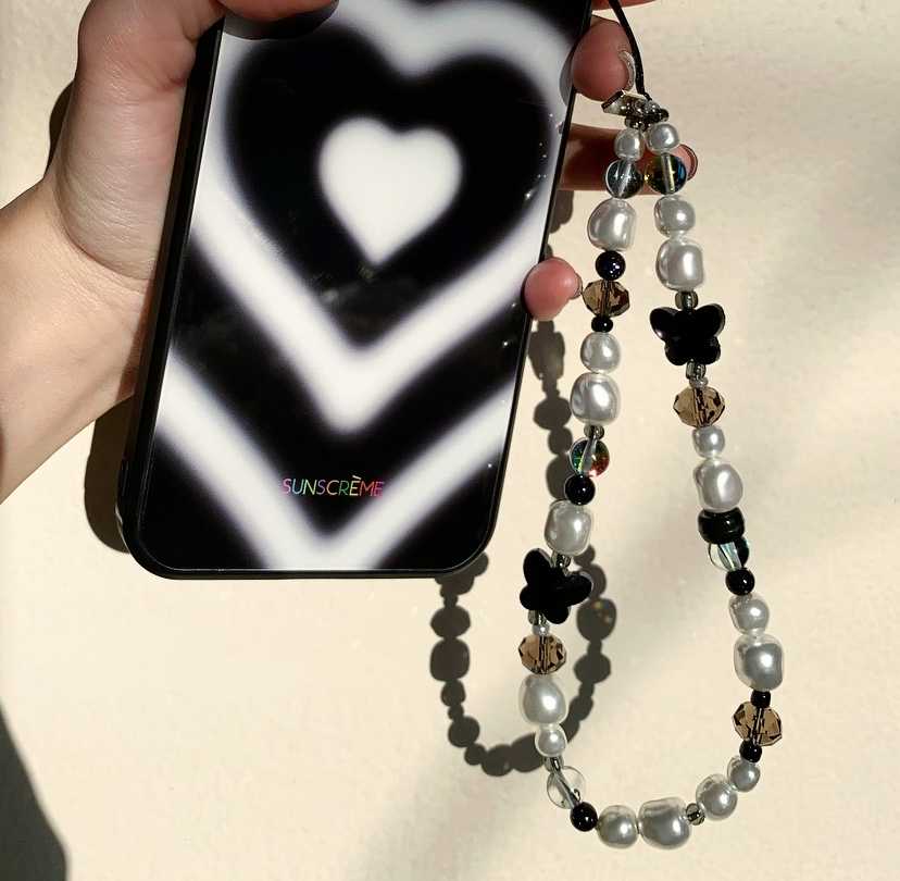 CHARCOAL PHONE STRAP (BUTTERFLY/GIANT HEART)