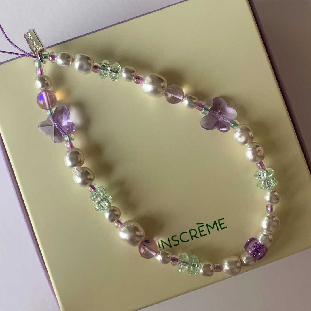 LILAC PHONE STRAP (BUTTERFLY/HEART)