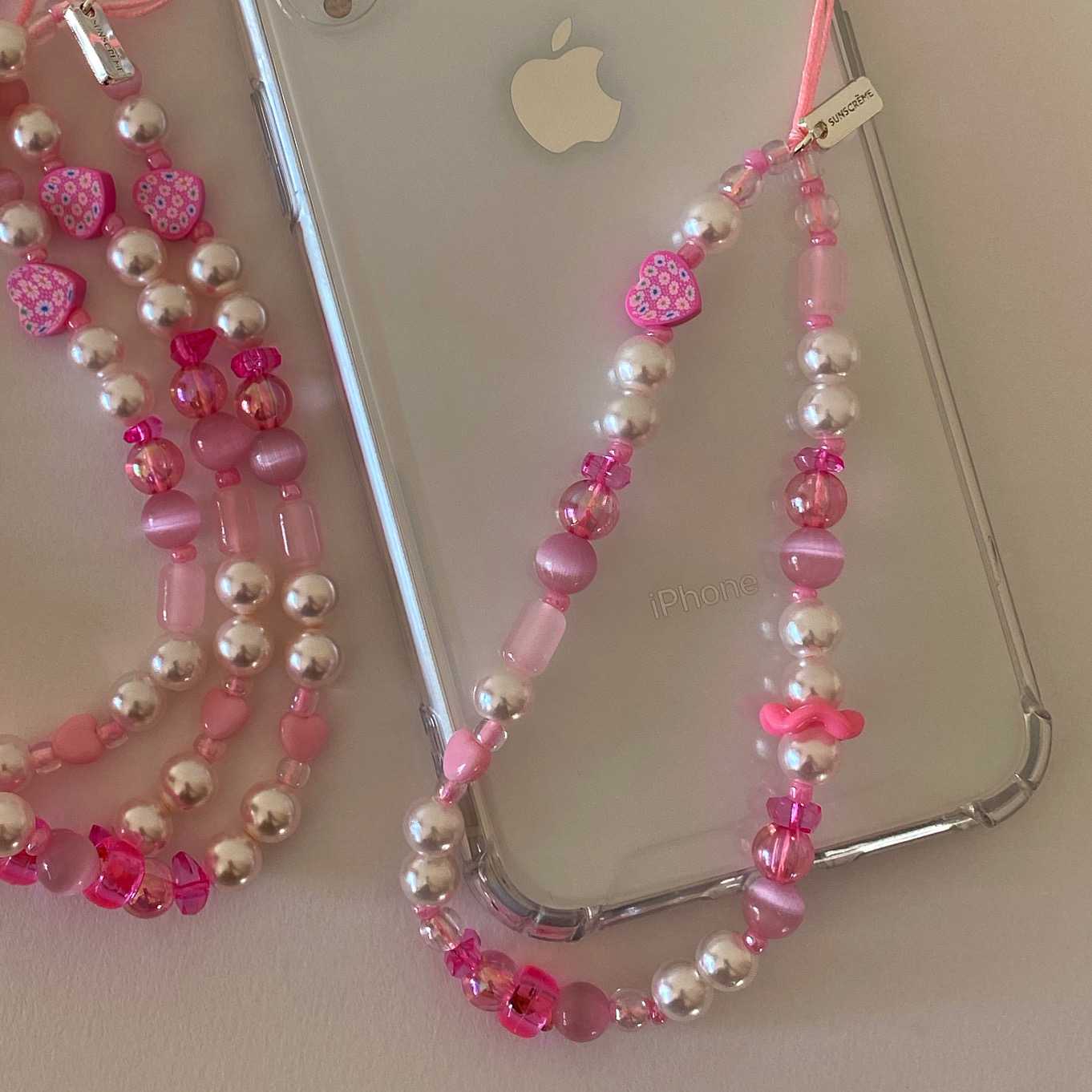 STONE SERIES PHONE STRAP - PINK HEART