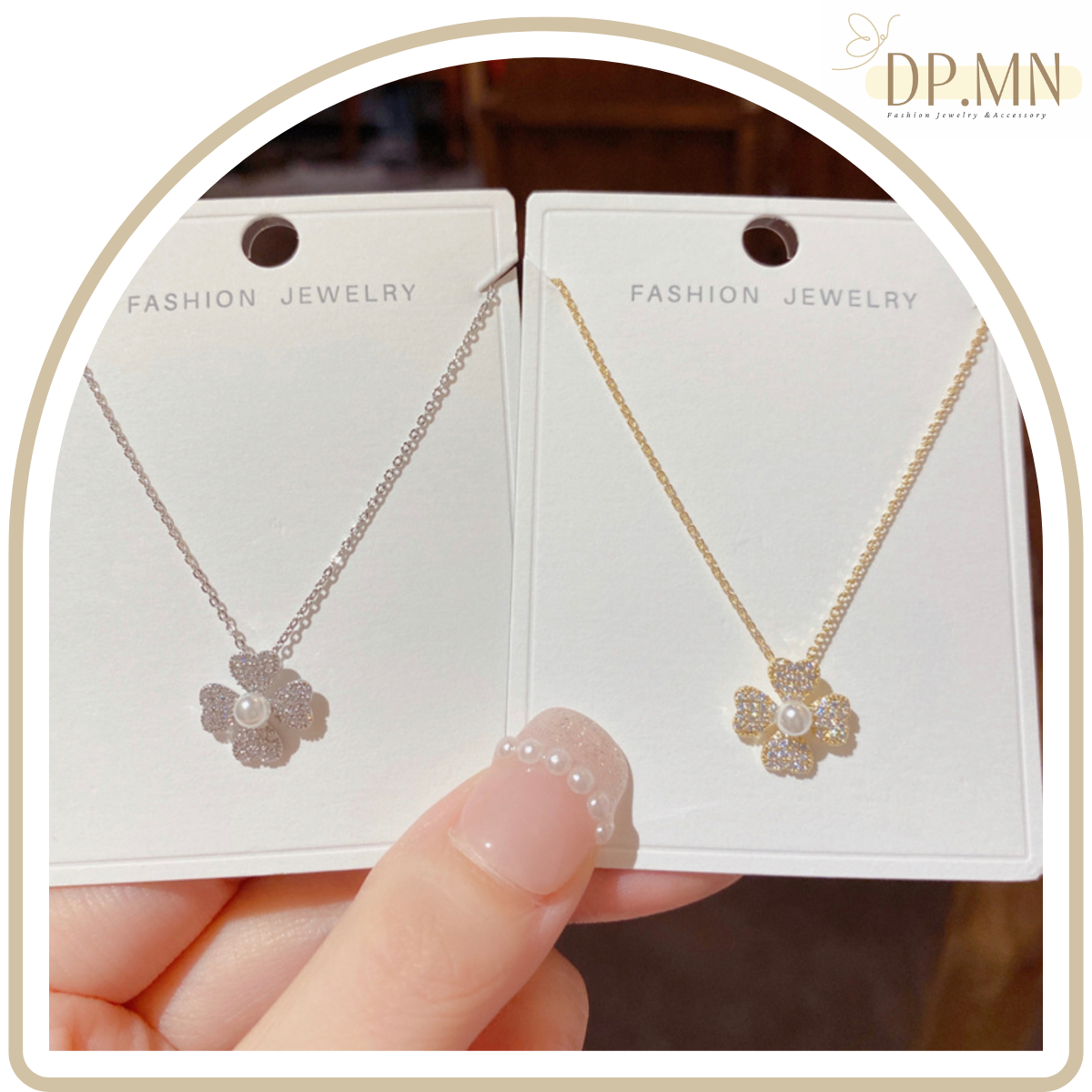 สร้อยคอ ชุบทอง 14K จี้รูปดอกไม้ เกสรสีขาวไข่มุก ประดับด้วยเพชร CZ ⋋✿ ⁰ o ⁰ ✿⋌