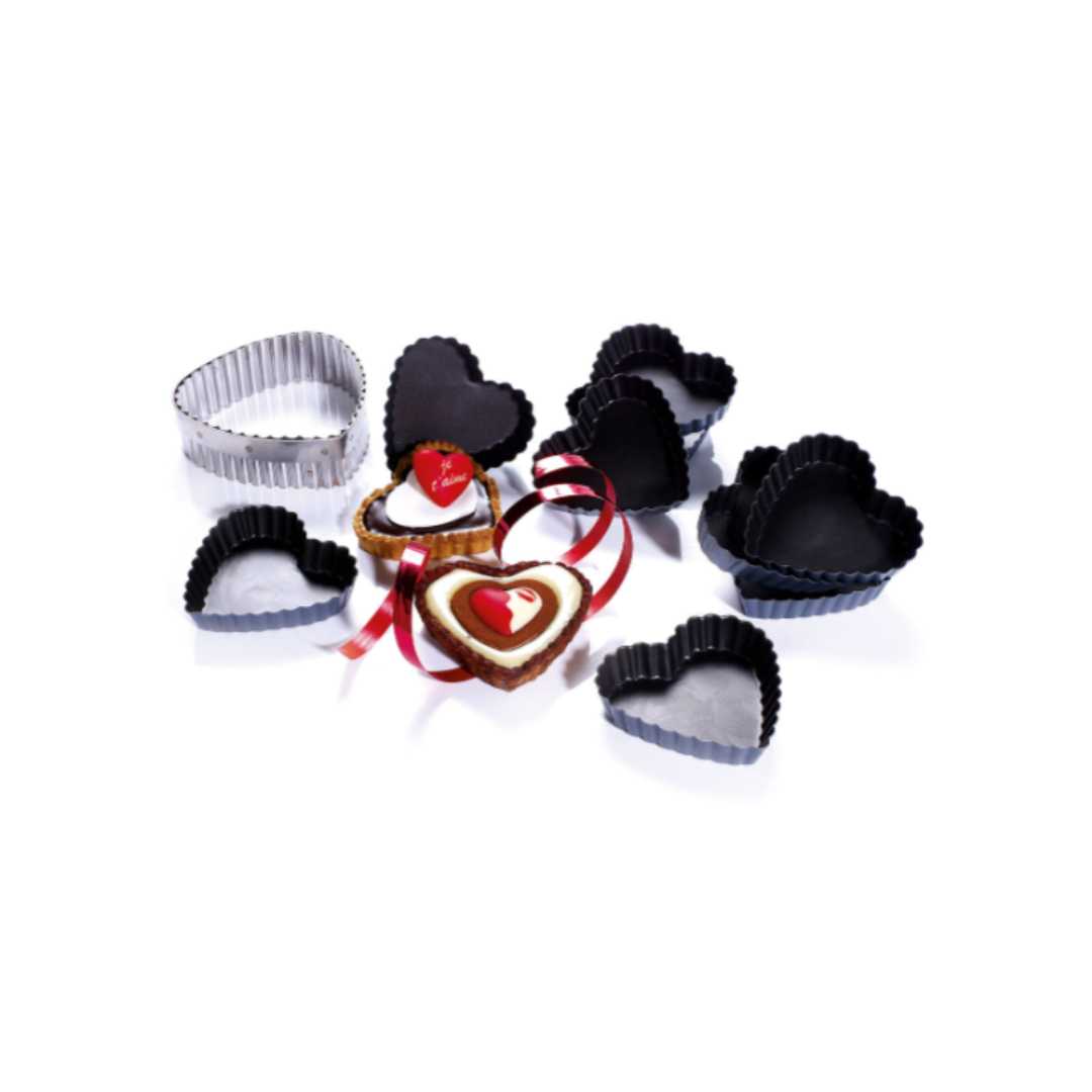 332642 12 EXOPAN FLUTED HEART TARTLET TINS 9 CM