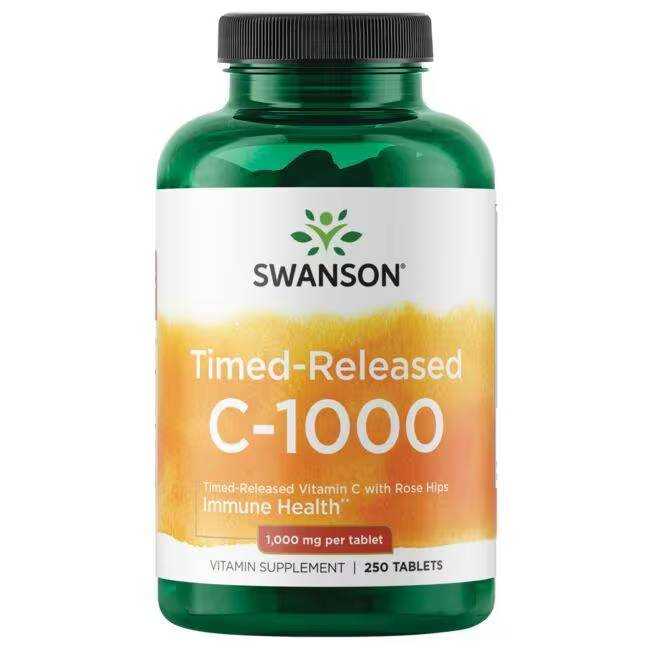 วิตามินซี Swanson Premium Vitamin C with Rose Hips 1,000 mg Timed-Release 250 Tablets