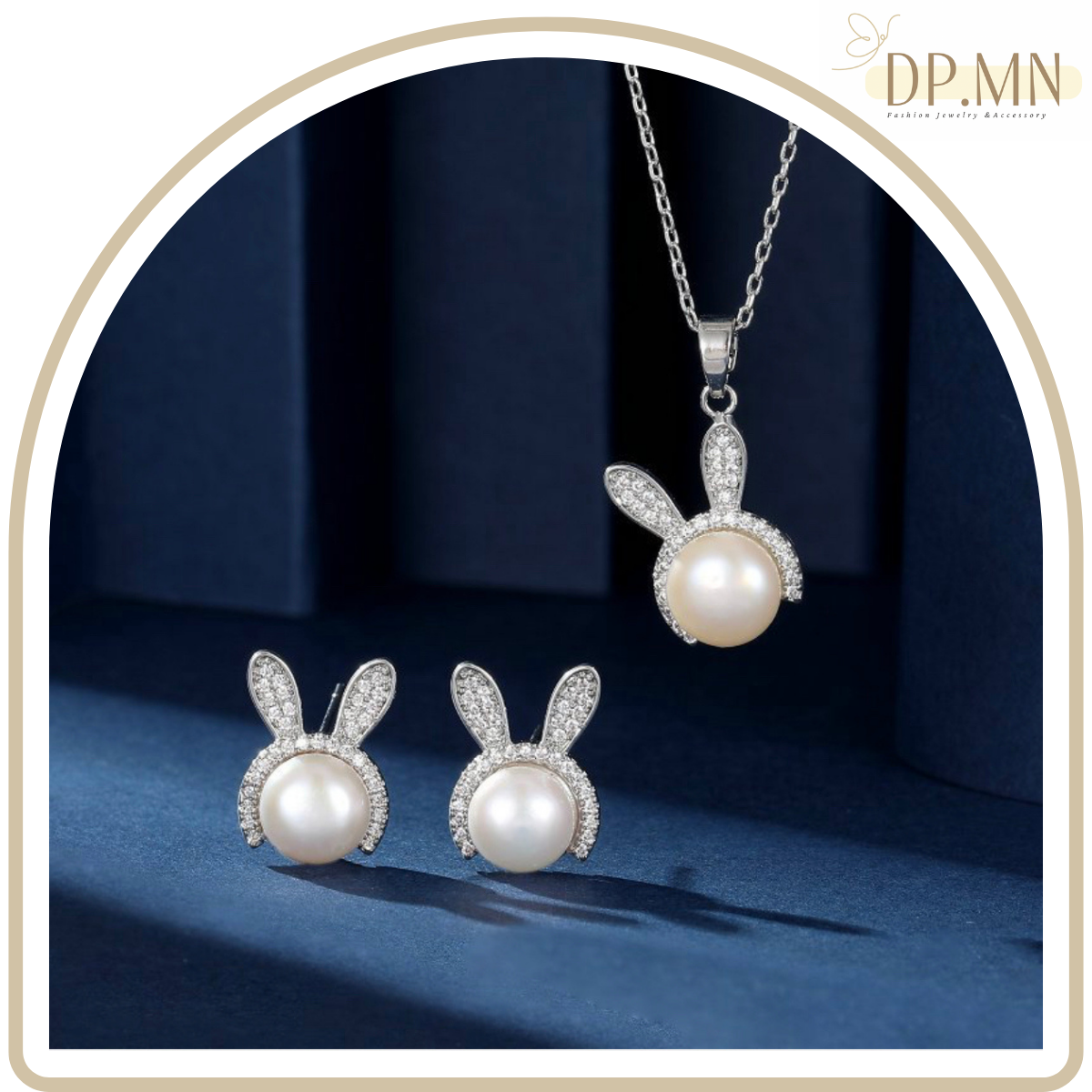 Splendid Rabbit / (•ㅅ•)＼เซ็ตต่างหู+สร้อยคอ ชุบทอง 18K รูปกระต่ายสุดน่ารัก ประดับด้วยเพชร High CZ
