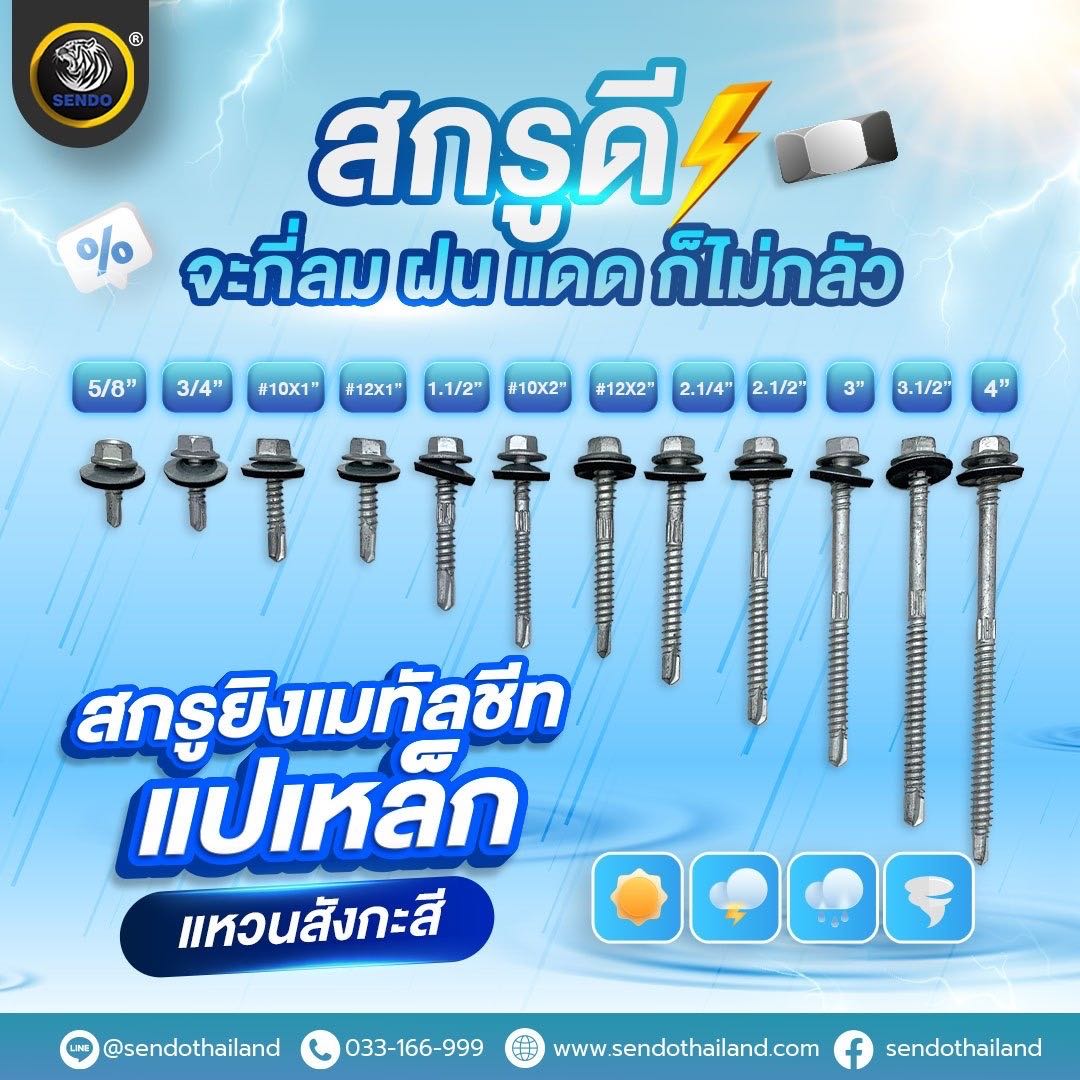 สกรูยิงเมทัลชีท แปเหล็ก (แหวนสังกะสี) ราคายกลัง