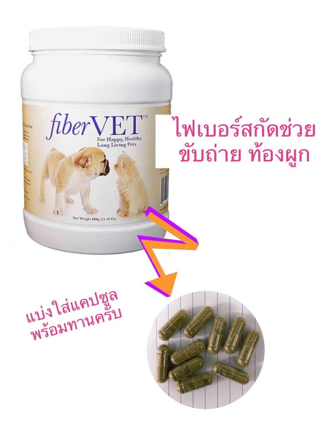 Fiber Vet ยาช่วยระบบขับถ่าย มีไฟเบอร์สูง แก้ไขภาวะท้องผูก แบ่งใส่แคปซูล 10 เม็ด