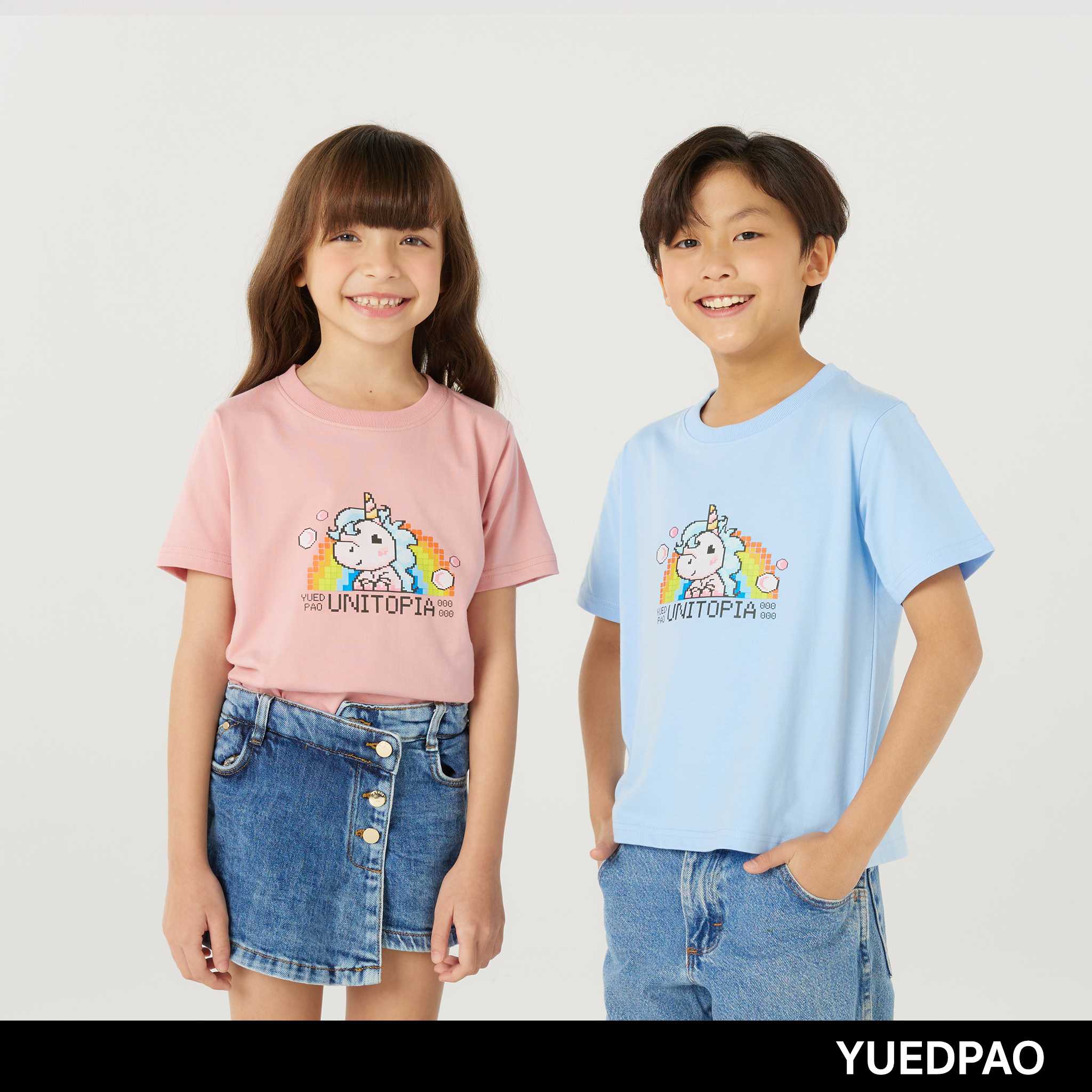 Yuedpao Kids เสื้อยืดเด็ก สไตล์มินิมอล ผ้านุ่ม สัมผัสเบาสบาย Unisex kids screen Uni Rainbow