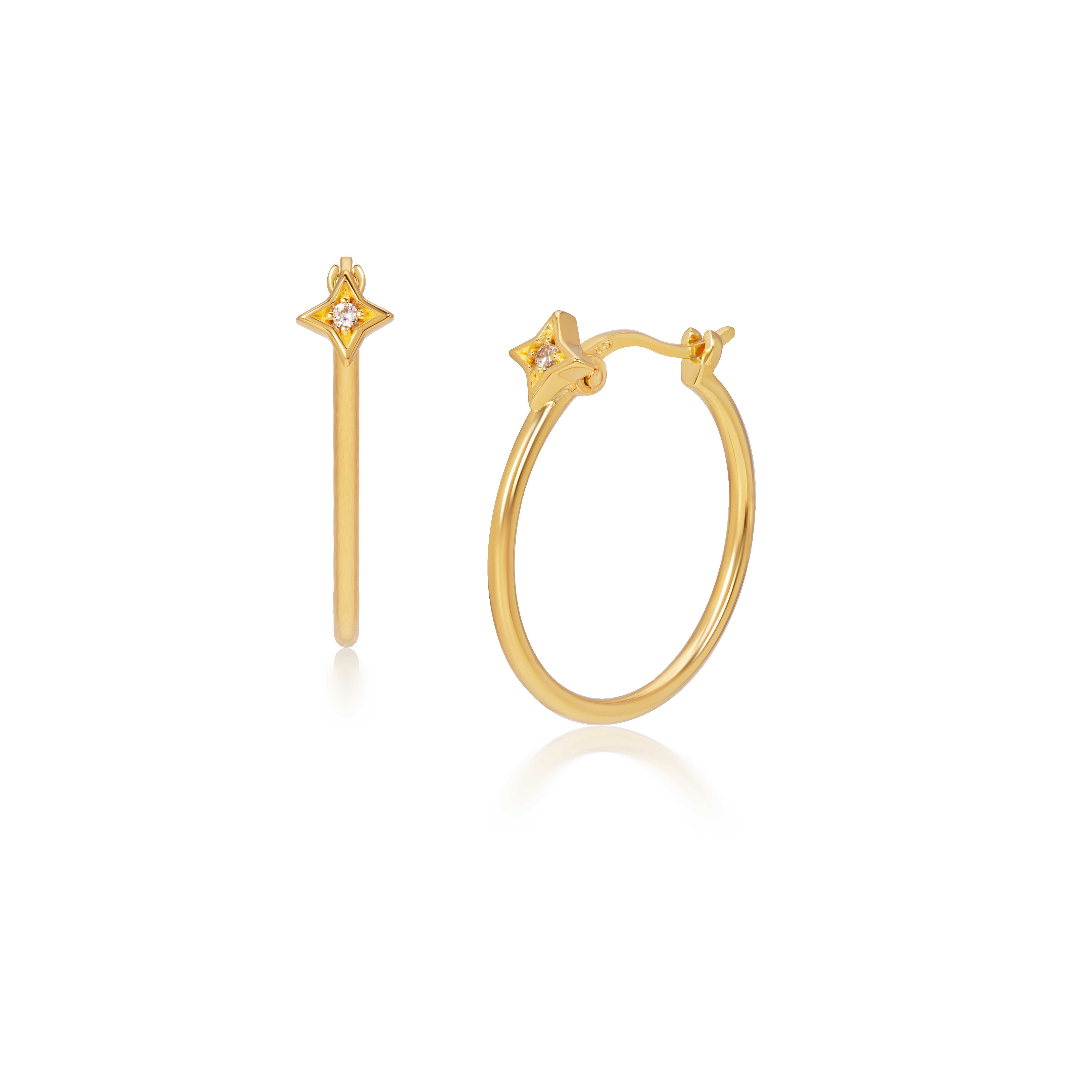A.CEMI Staracle White Zircon Hoop Small ต่างหูพลอยแท้ ไวท์เซอร์คอน ต่างหูเงินแท้ ชุบทอง 18K