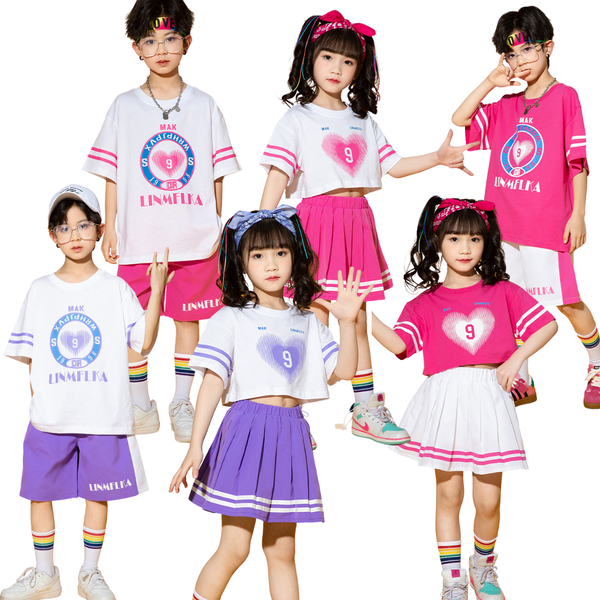 ชุดเต้น ชุดเชียร์ เสื้อแขนสั้นหัวใจ+กระโปรง