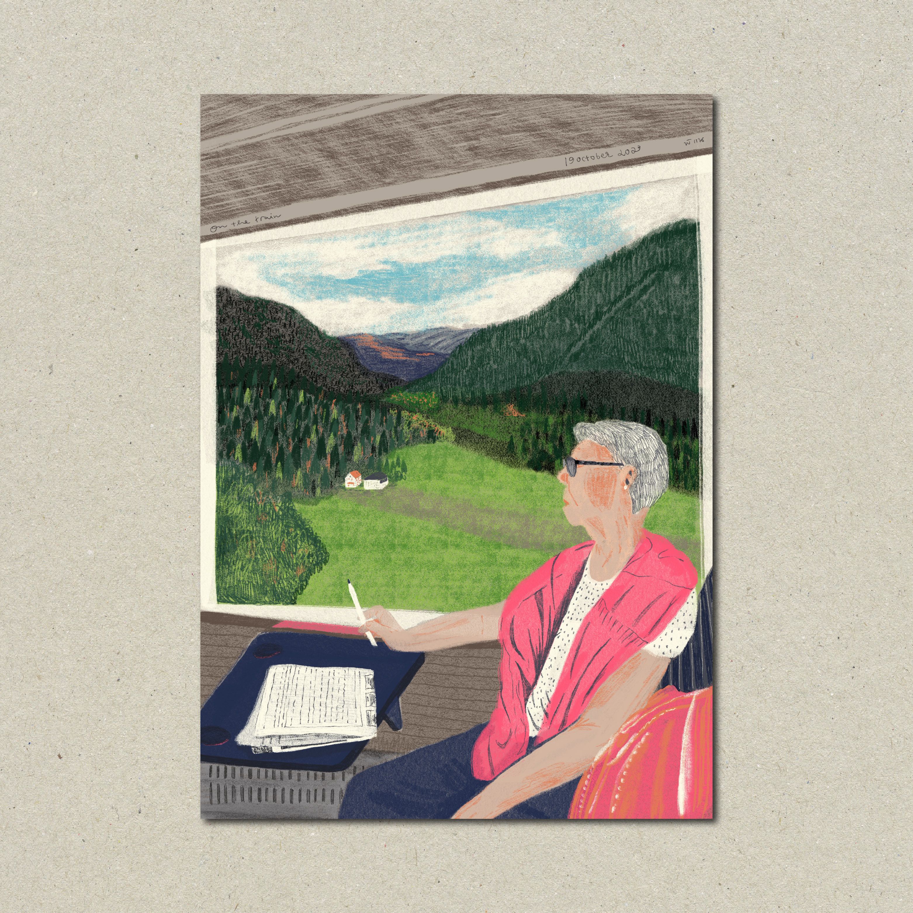 A Train with Granny (postcard)